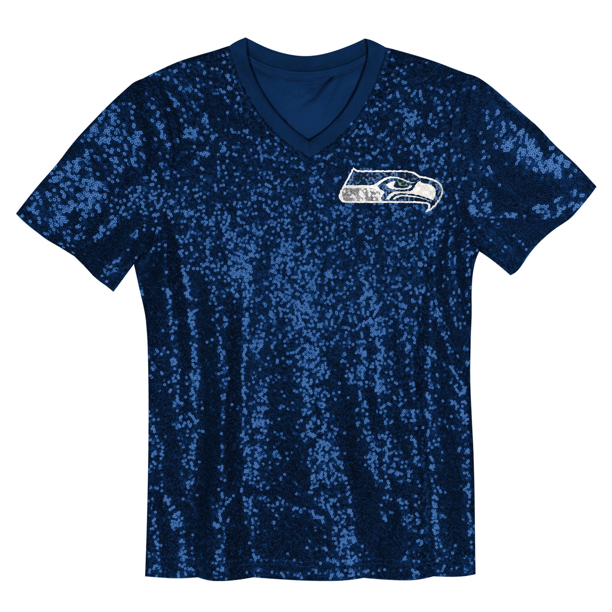 12 Fan Seattle Seahawks Girls Youth Sequin V-Neck Fashion Jersey - College Navy - Image 3