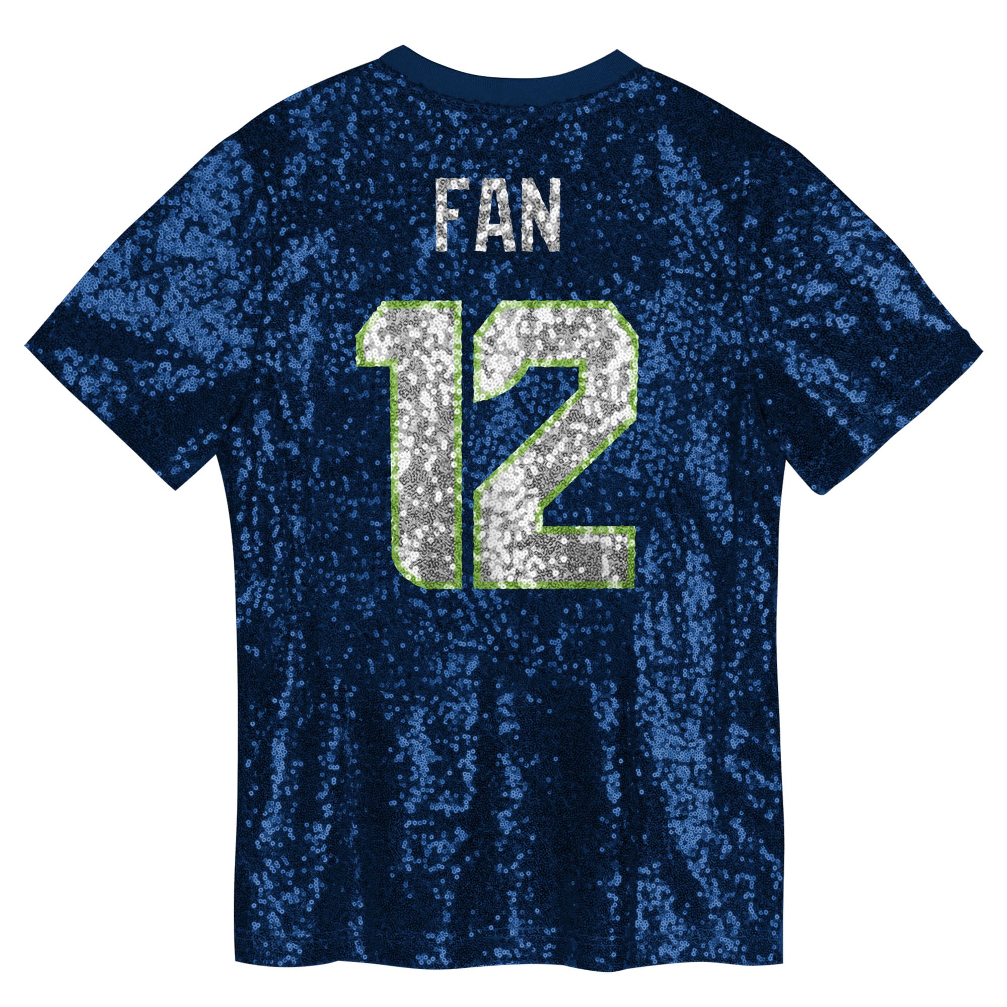 12 Fan Seattle Seahawks Girls Youth Sequin V-Neck Fashion Jersey - College Navy - Image 4