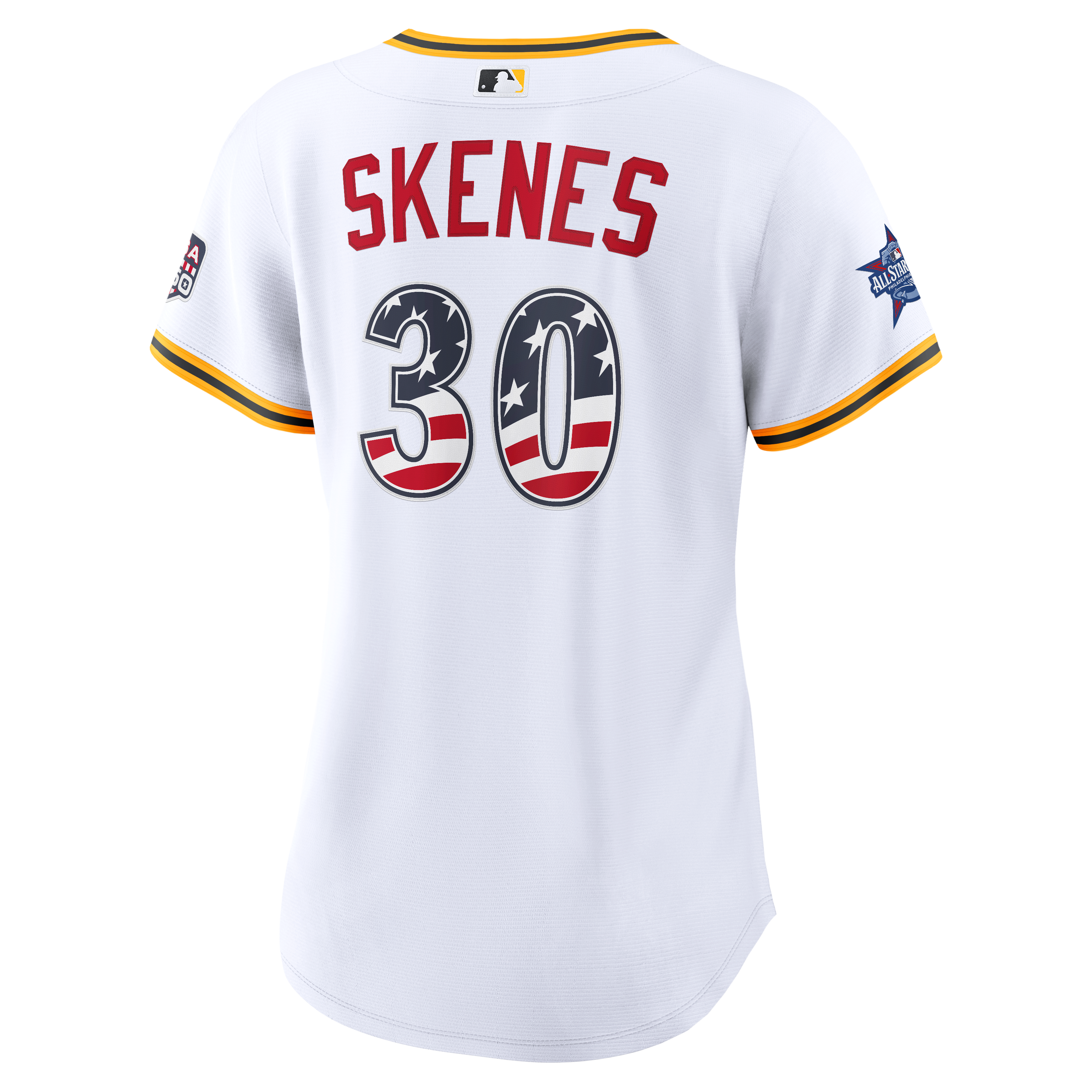 2026 All-Star Edition Stars & Stripes Women's Pittsburgh Pirates Paul Skenes White Stadium Jersey - Image 4
