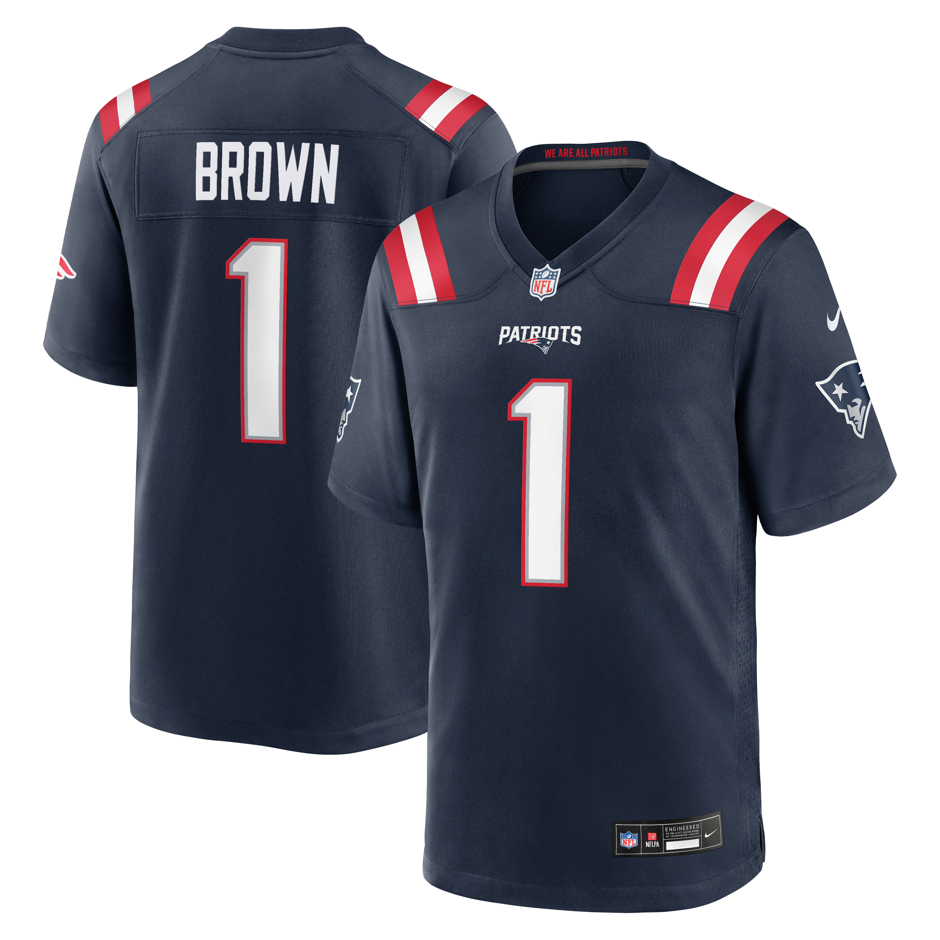 A.J. Brown New England Patriots Team Game Jersey - Navy