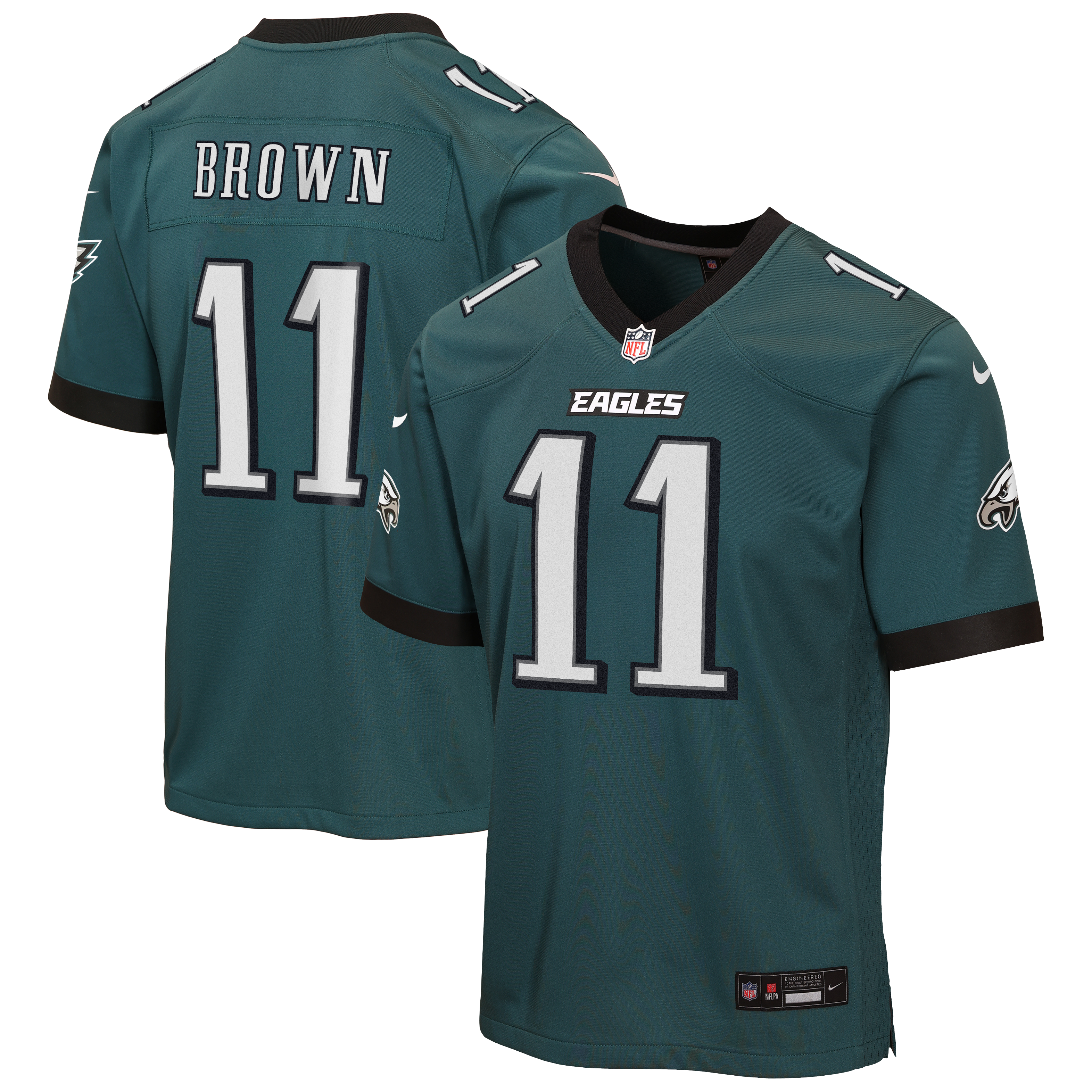 A.J. Brown Philadelphia Eagles Youth Team Game Jersey - Midnight Green