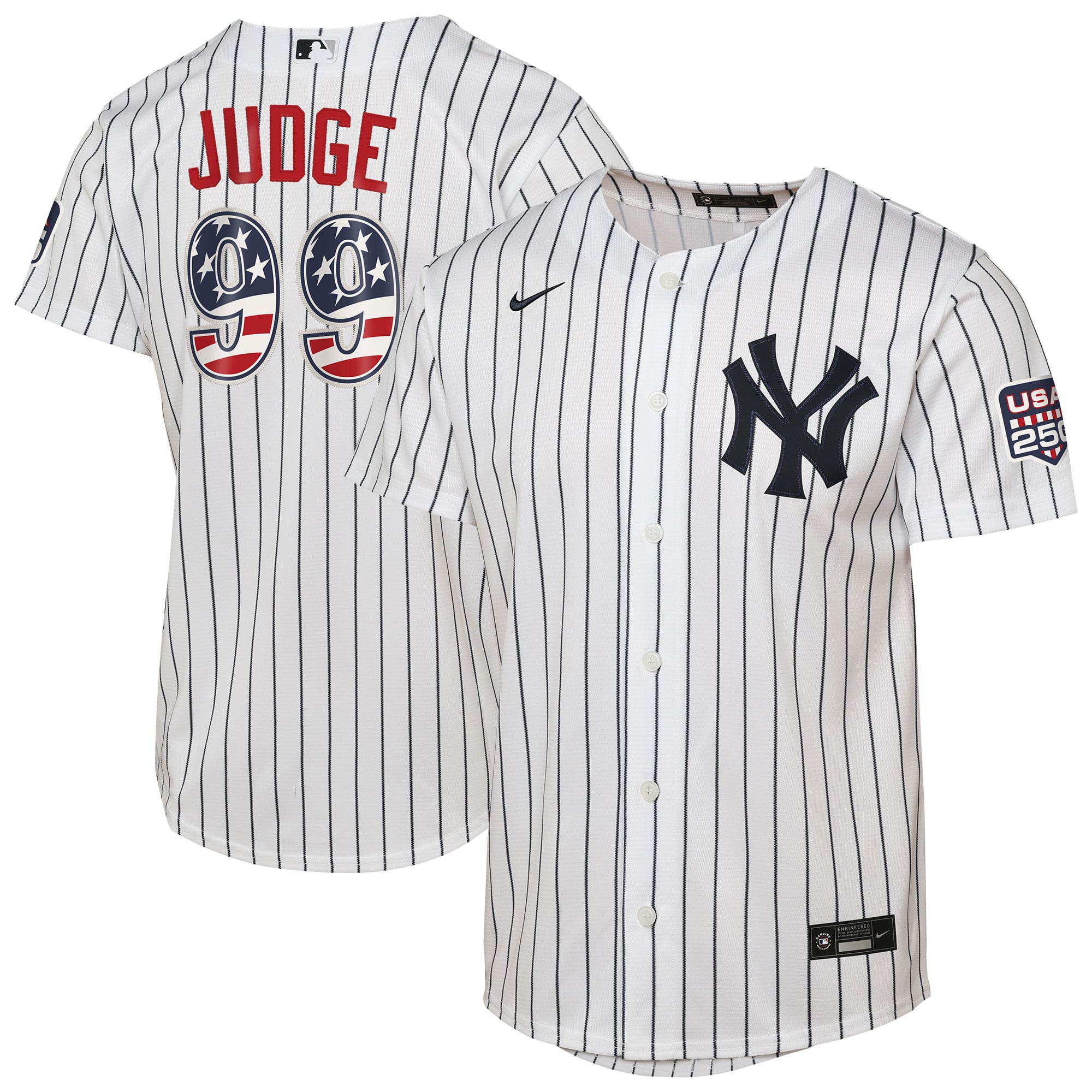 Aaron Judge New York Yankees Youth USA 250 Fourth of July Home Jersey - White - Image 2