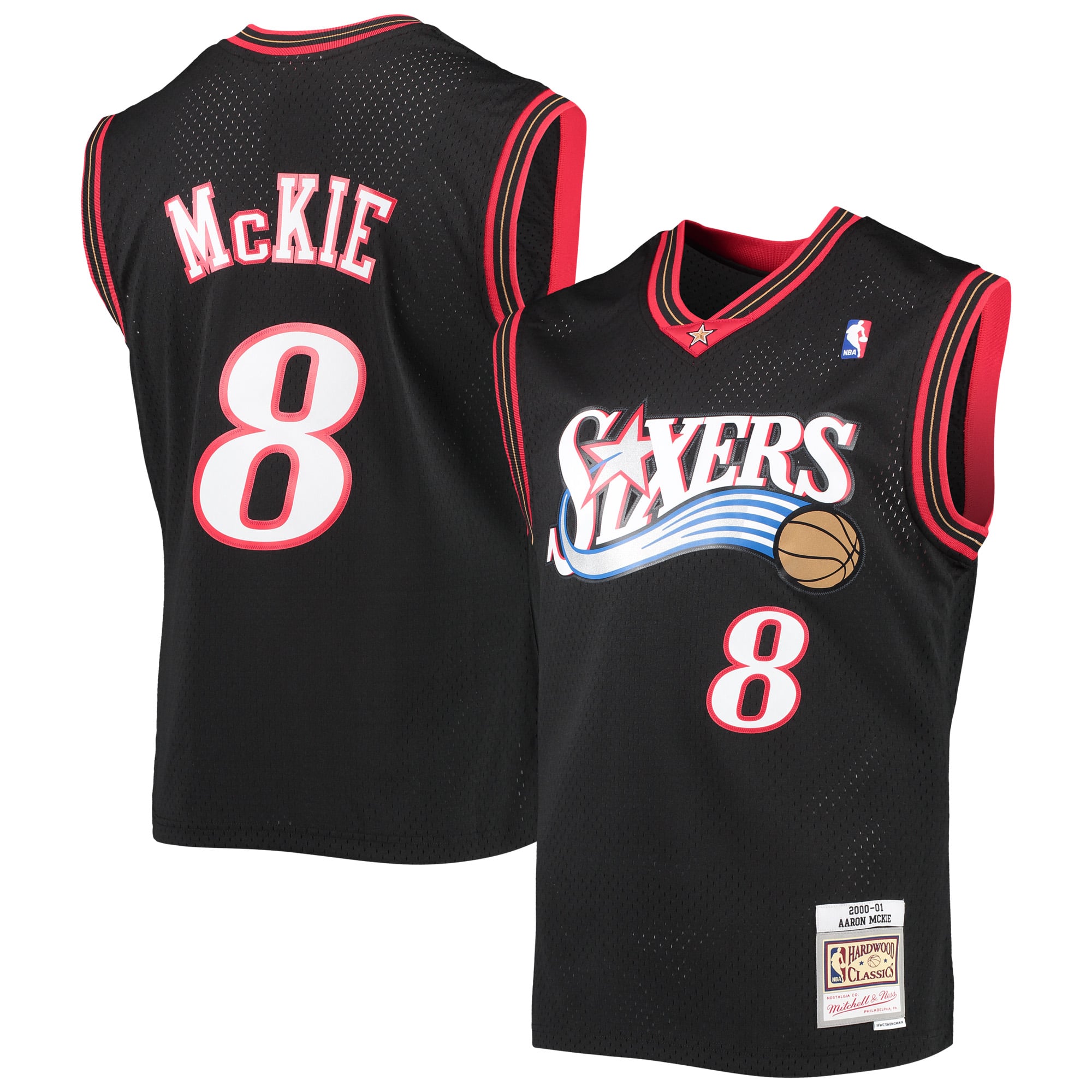 Aaron McKie Philadelphia 76ers Hardwood Classics Swingman Jersey - Black - Image 2