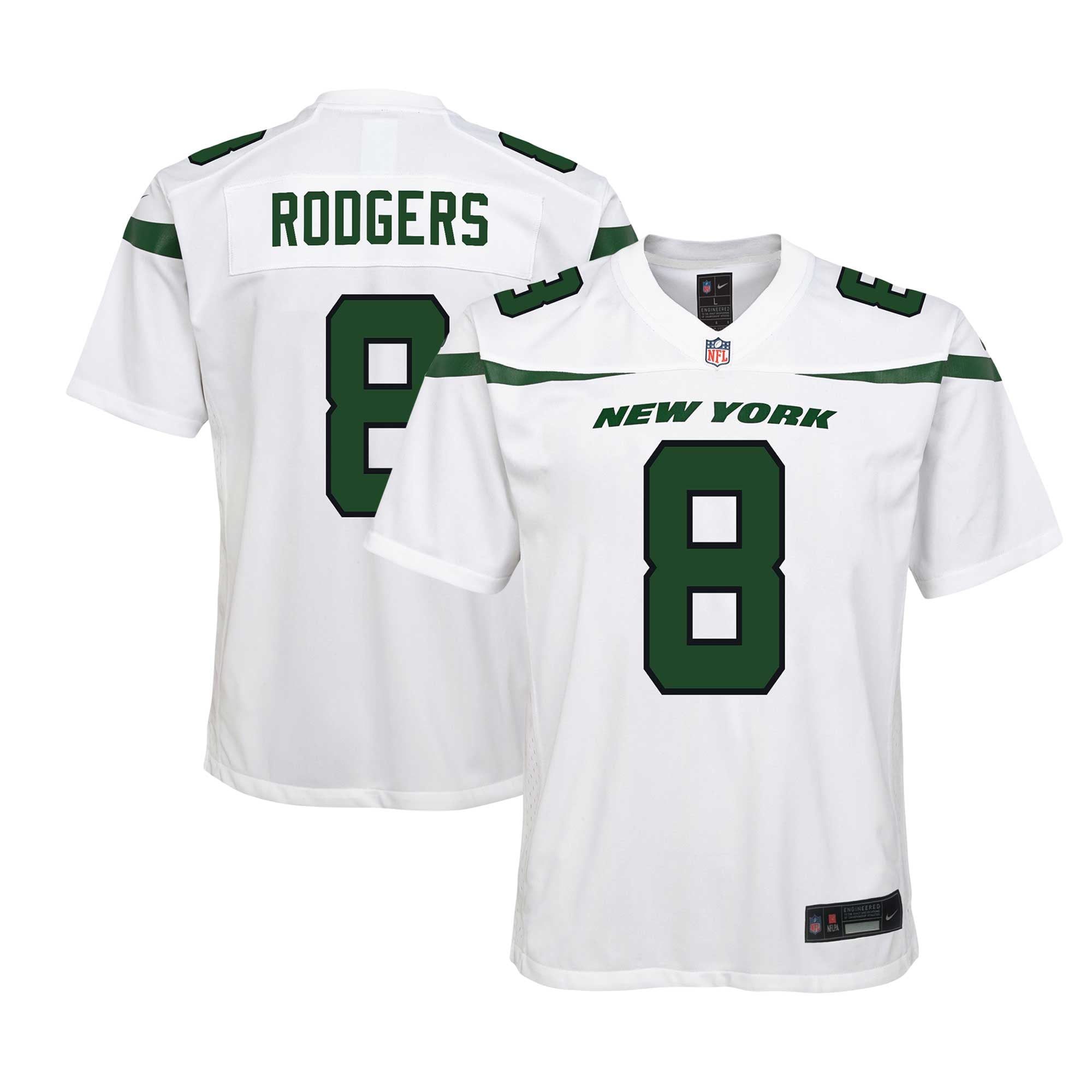 Aaron Rodgers New York Jets Youth Game Jersey - Gotham Green - White