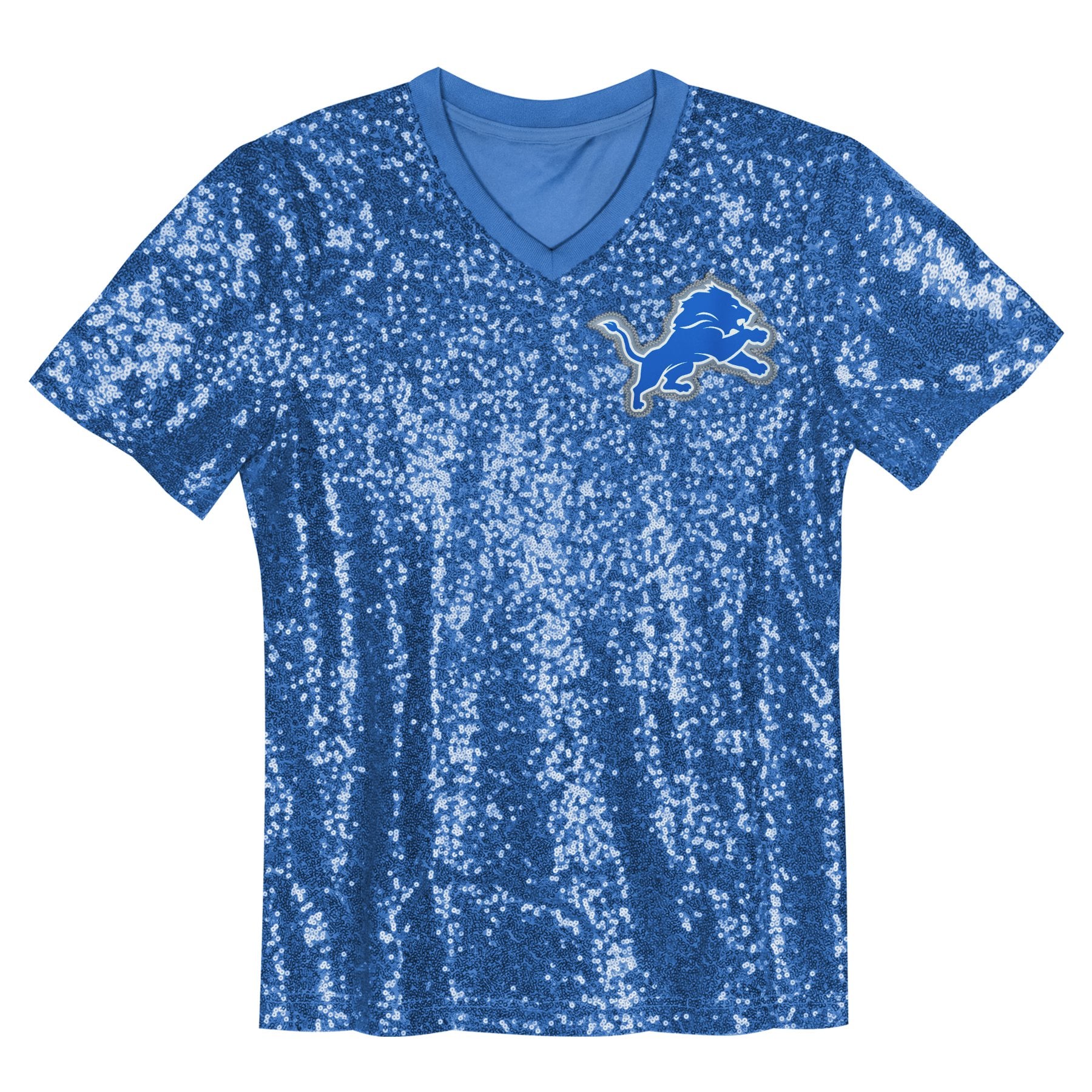 Aidan Hutchinson Detroit Lions Girls Youth Sequin V-Neck Fashion Jersey - Blue - Image 3