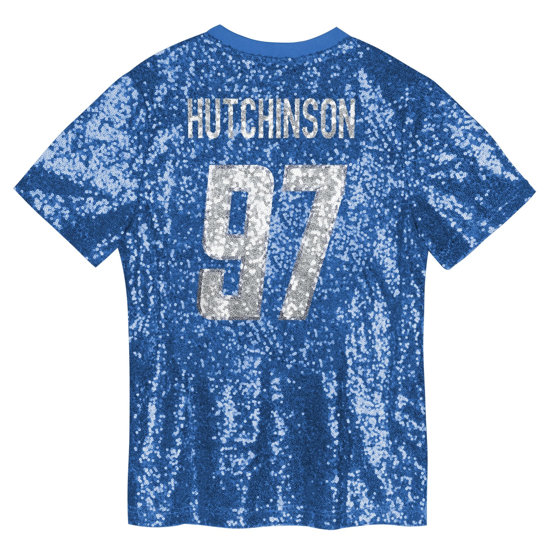 Aidan Hutchinson Detroit Lions Girls Youth Sequin V-Neck Fashion Jersey - Blue - Image 4