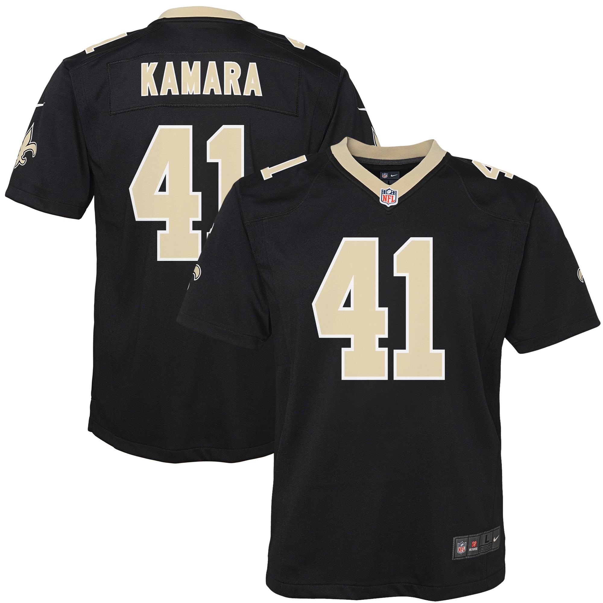 Alvin Kamara New Orleans Saints Youth Gameday Golds Alternate Game Player Jersey - Black - Image 2
