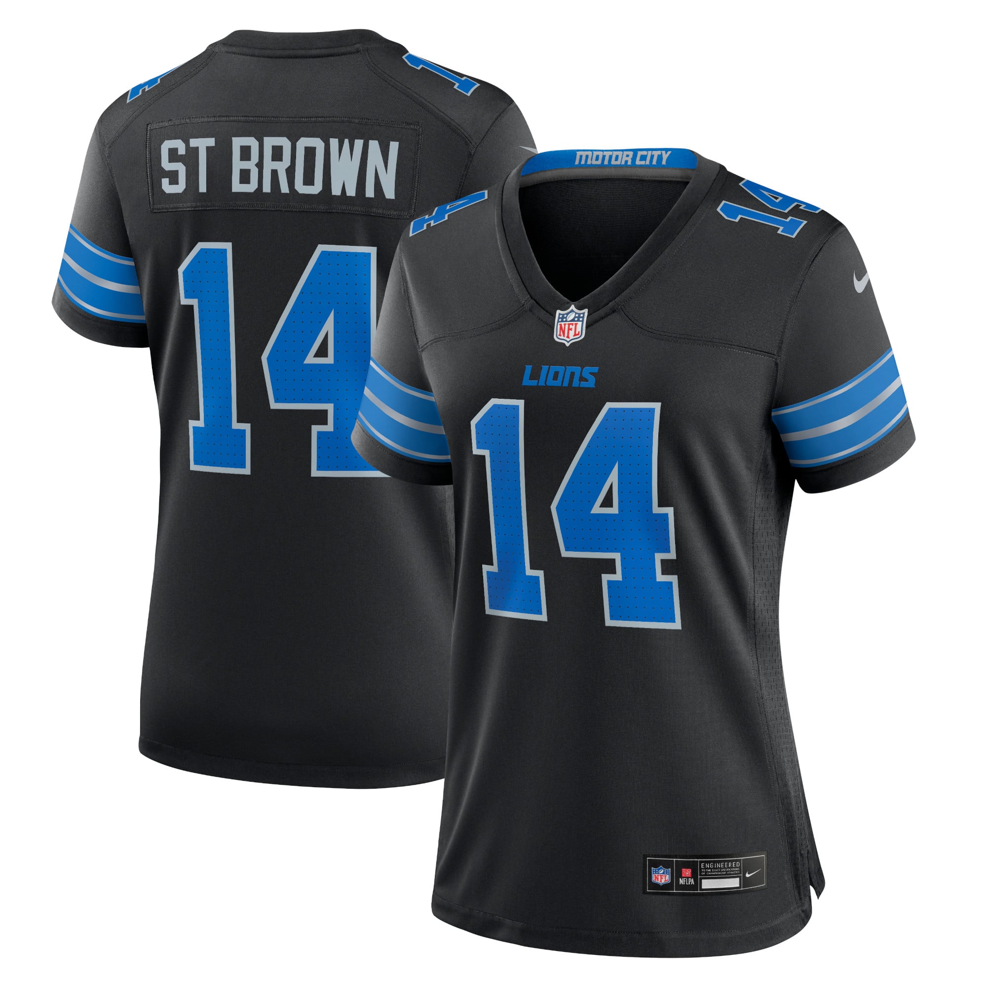 Amon-Ra St. Brown Detroit Lions Women's White Game Jersey - Black - Image 2