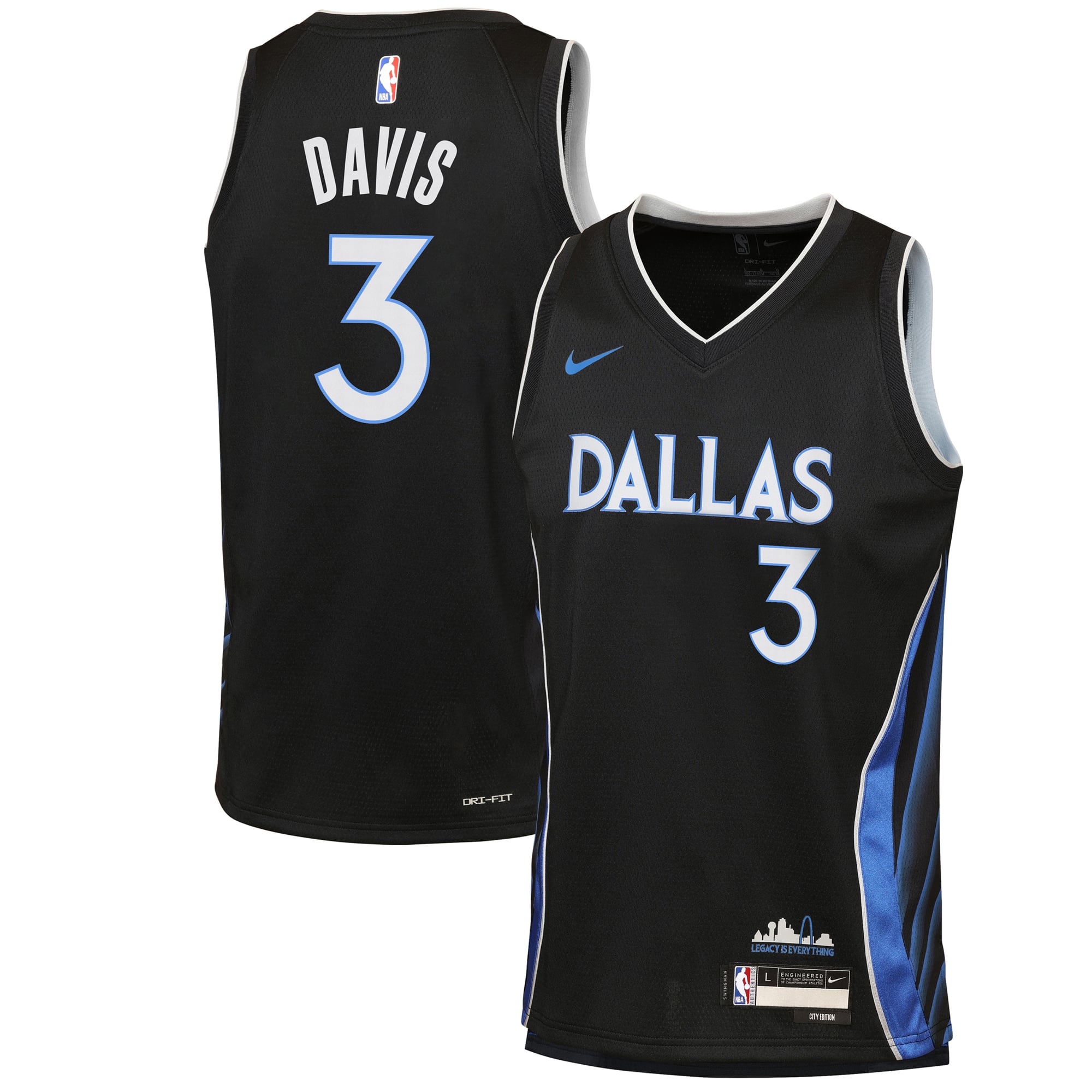 Anthony Davis Dallas Mavericks Youth 2025/26 City Edition Swingman Jersey - Black - Image 2