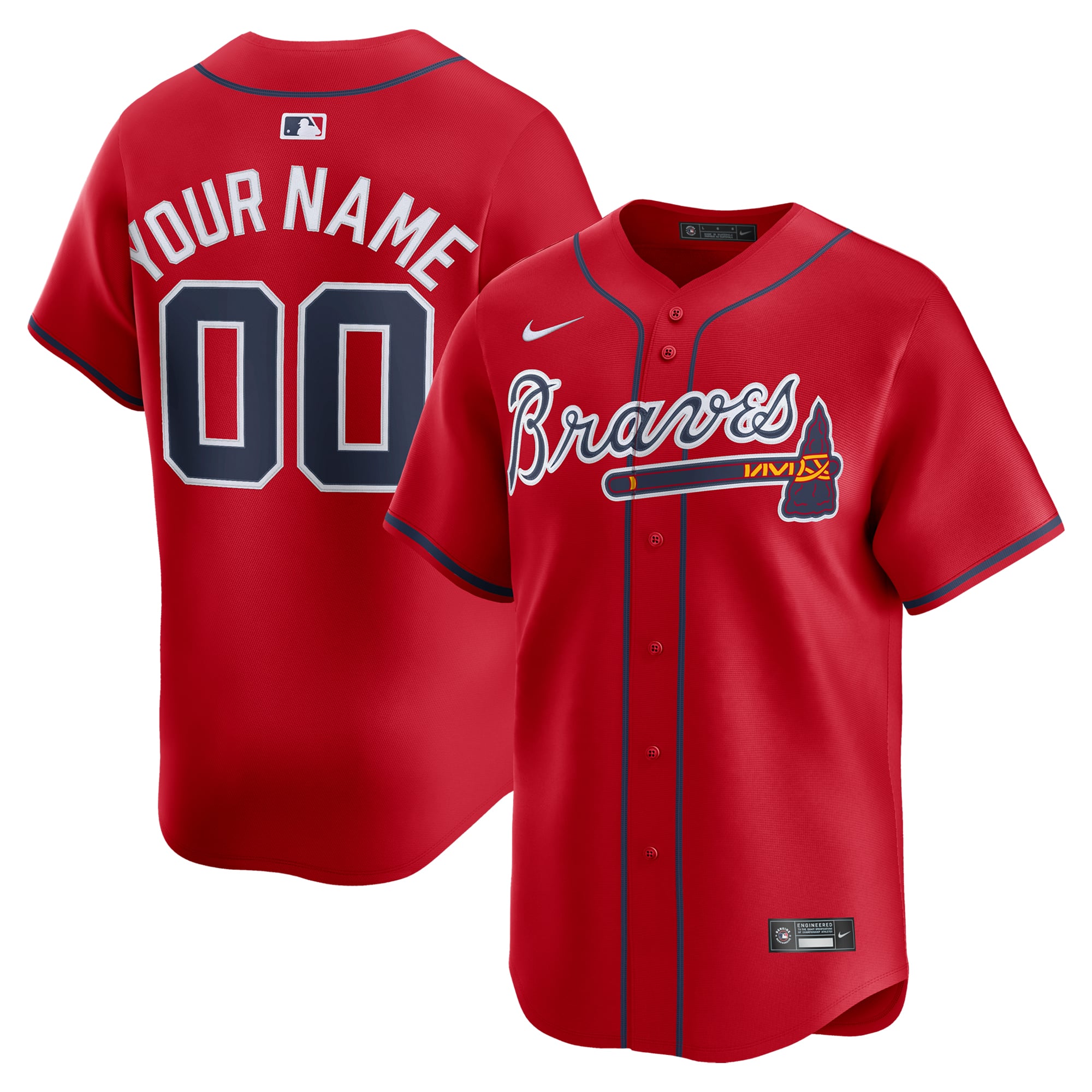Atlanta Braves Alternate Limited Custom Jersey - Red - Image 2