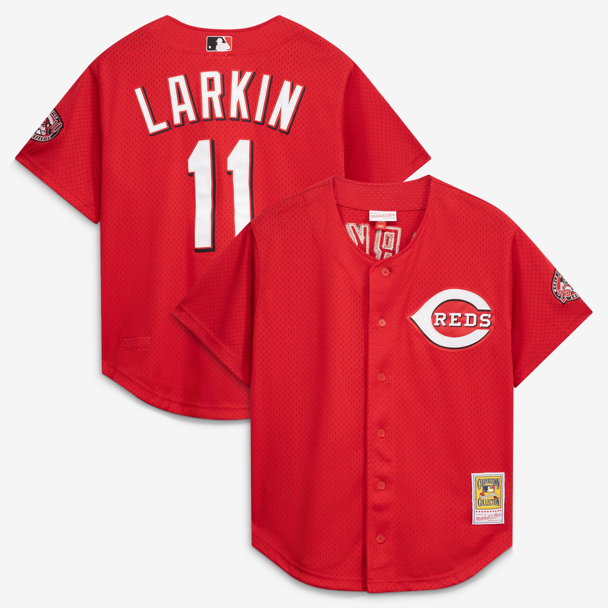 Barry Larkin Cincinnati Reds Cooperstown Collection Mesh Batting Practice Button-Up Jersey - Scarlet