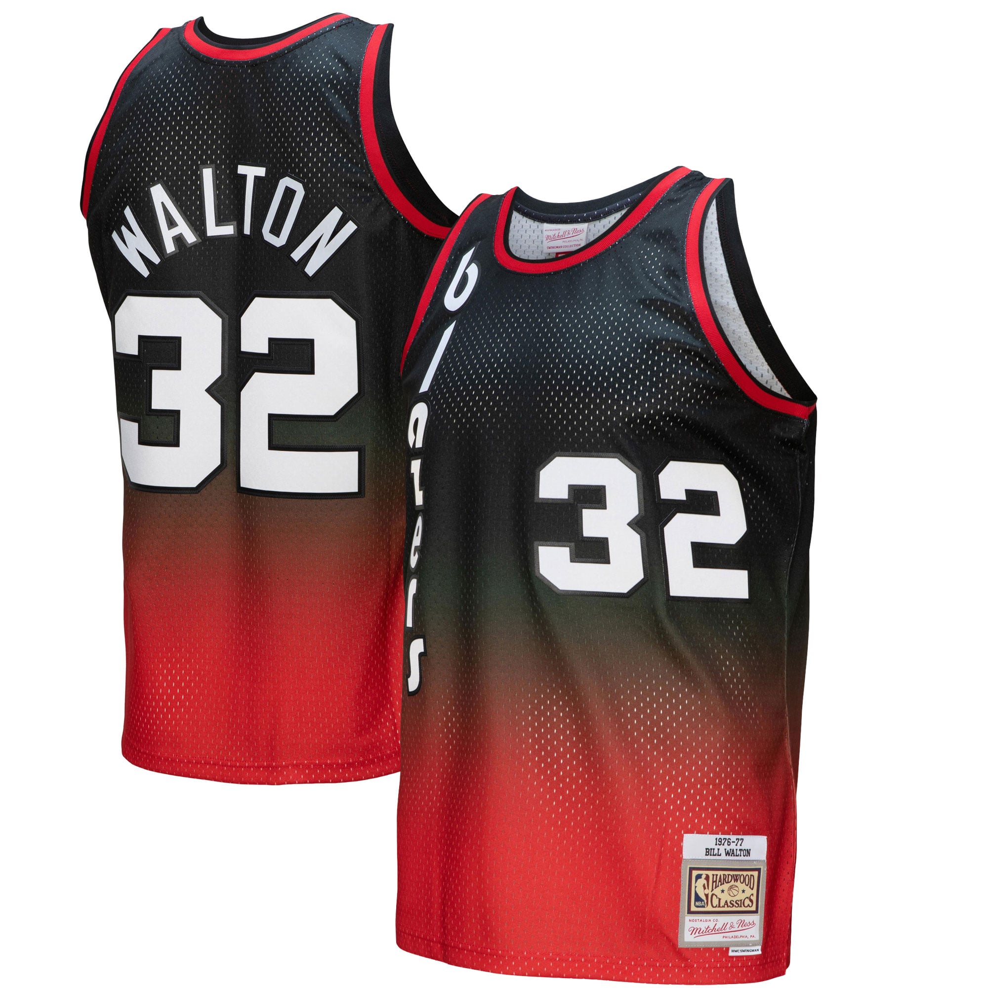 Bill Walton Portland Trail Blazers 1976/77 Hardwood Classics Fadeaway Swingman Player Jersey - Red/Black - Image 2
