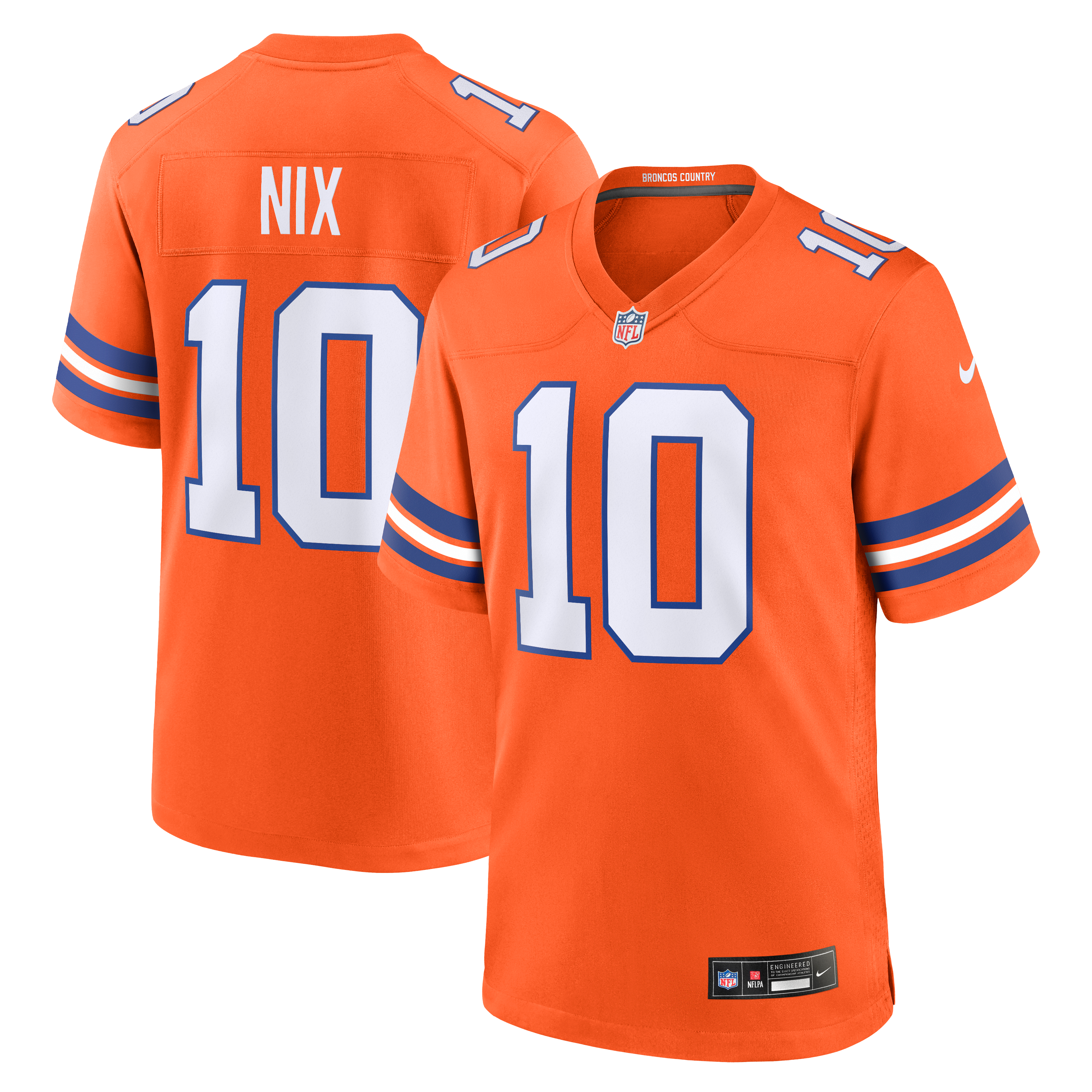Bo Nix Denver Broncos Mile High Collection 1977 Throwback Player Game Jersey - Orange - Image 2