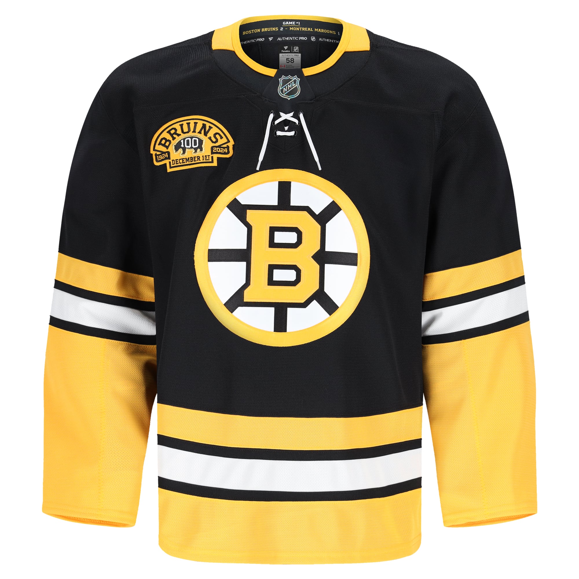 Boston Bruins 100th Anniversary Pro Jersey - Black - Image 3