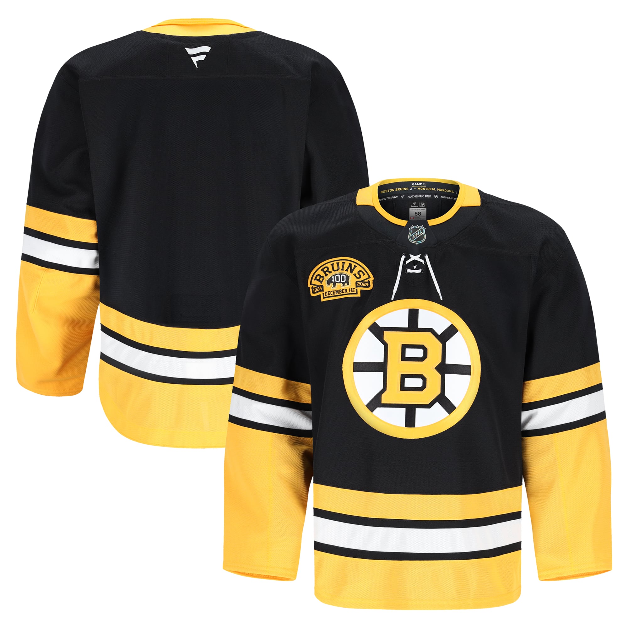 Boston Bruins 100th Anniversary Pro Jersey - Black - Image 2