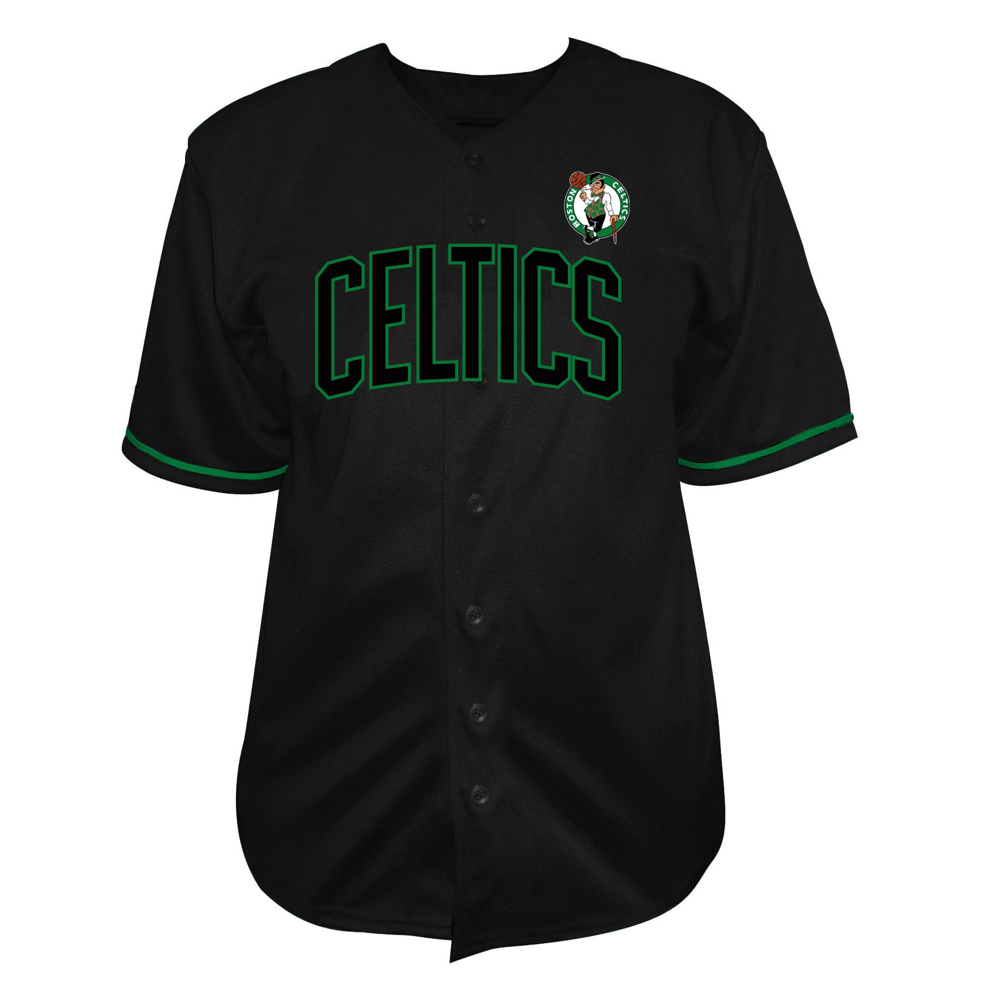 Boston Celtics Big & Tall Pop Full-Button Baseball Jersey - Black - Image 2