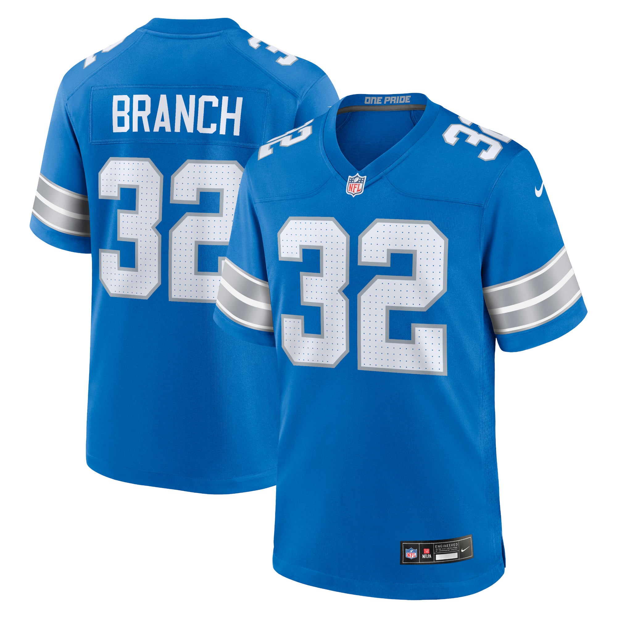 Brian Branch Detroit Lions White Game Jersey - White - Blue - Image 2
