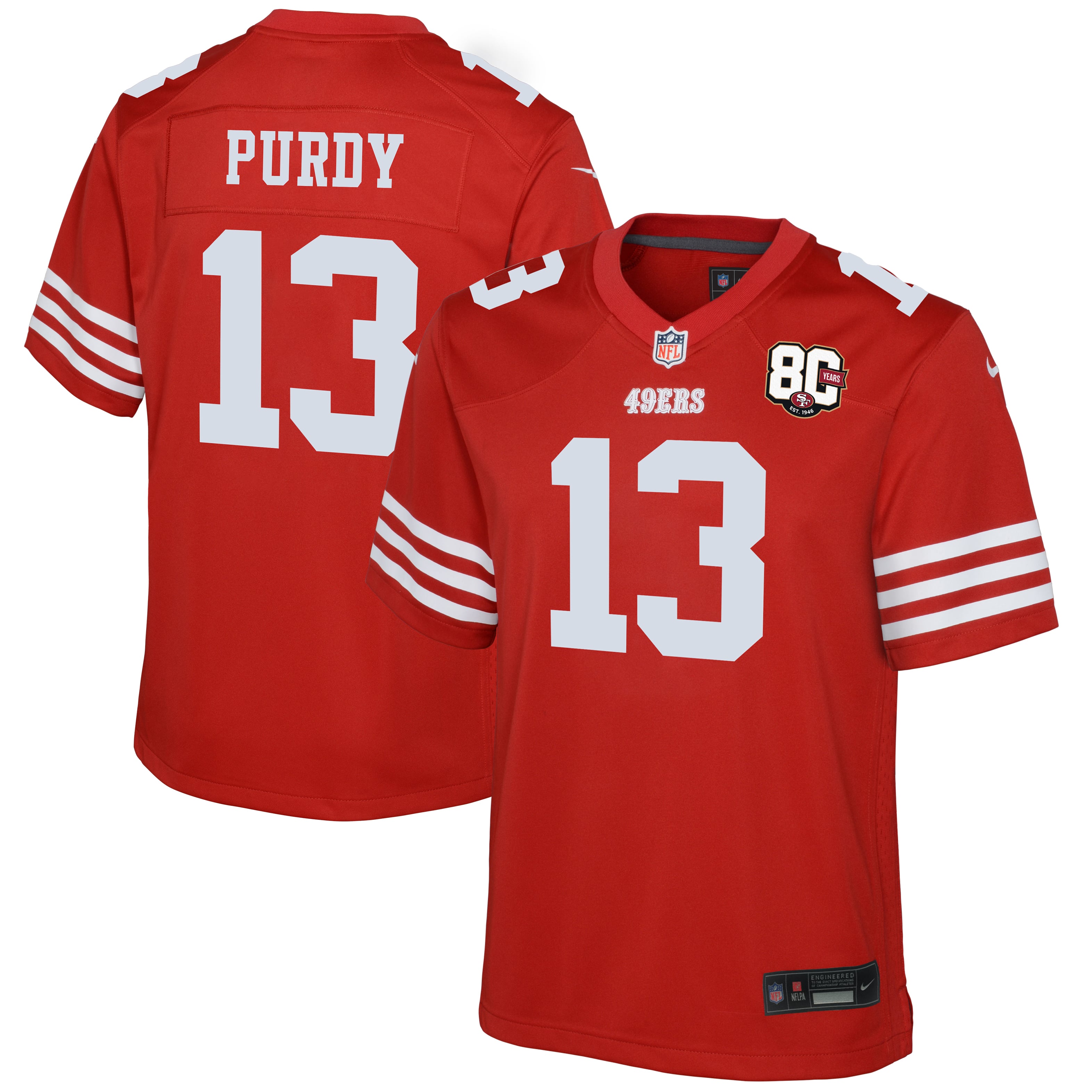 Brock Purdy San Francisco 49ers Youth 80th Anniversary Game Jersey - Scarlet - Image 2