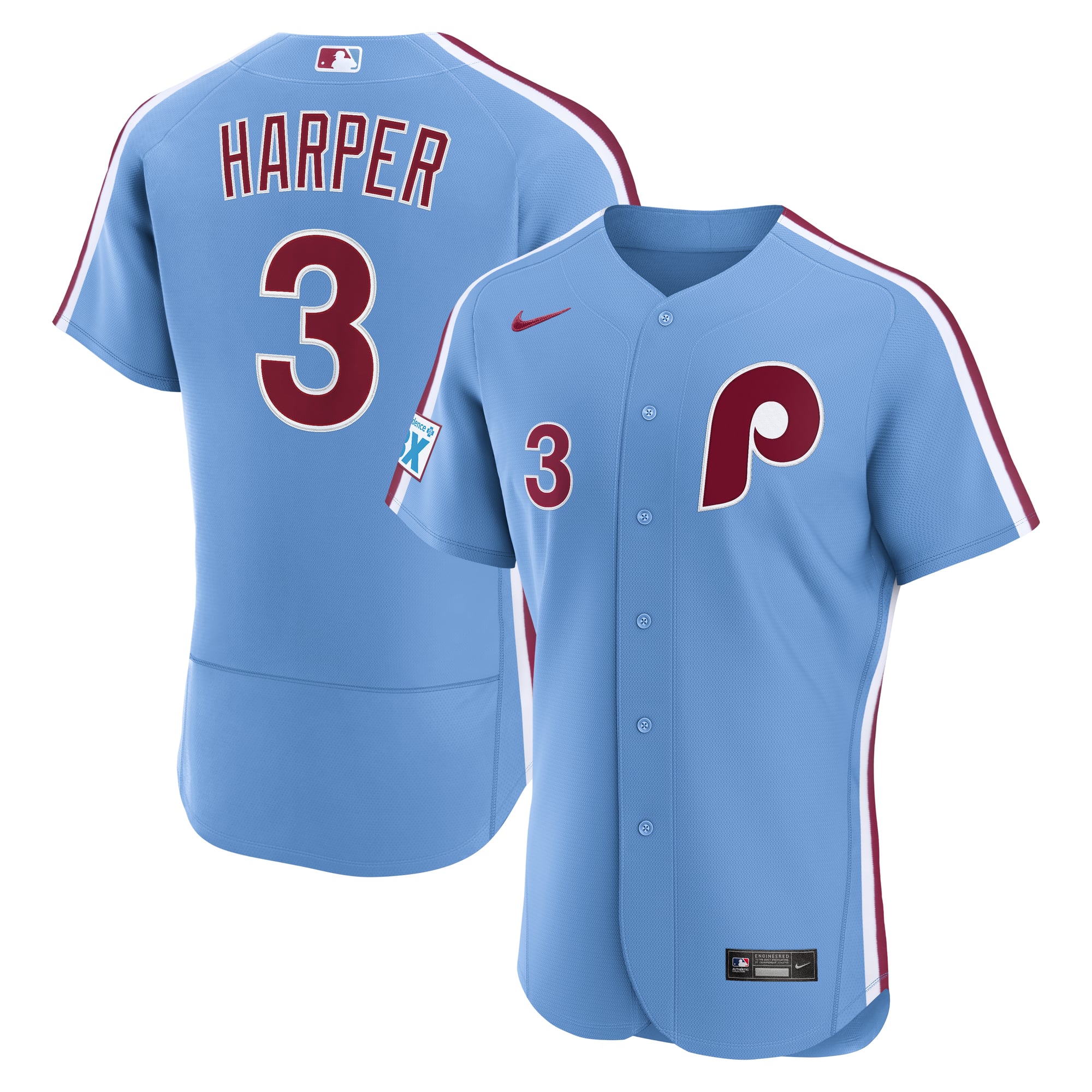 Bryce Harper Philadelphia Phillies Home Sponsor Patch Jersey - Light Blue - Image 2