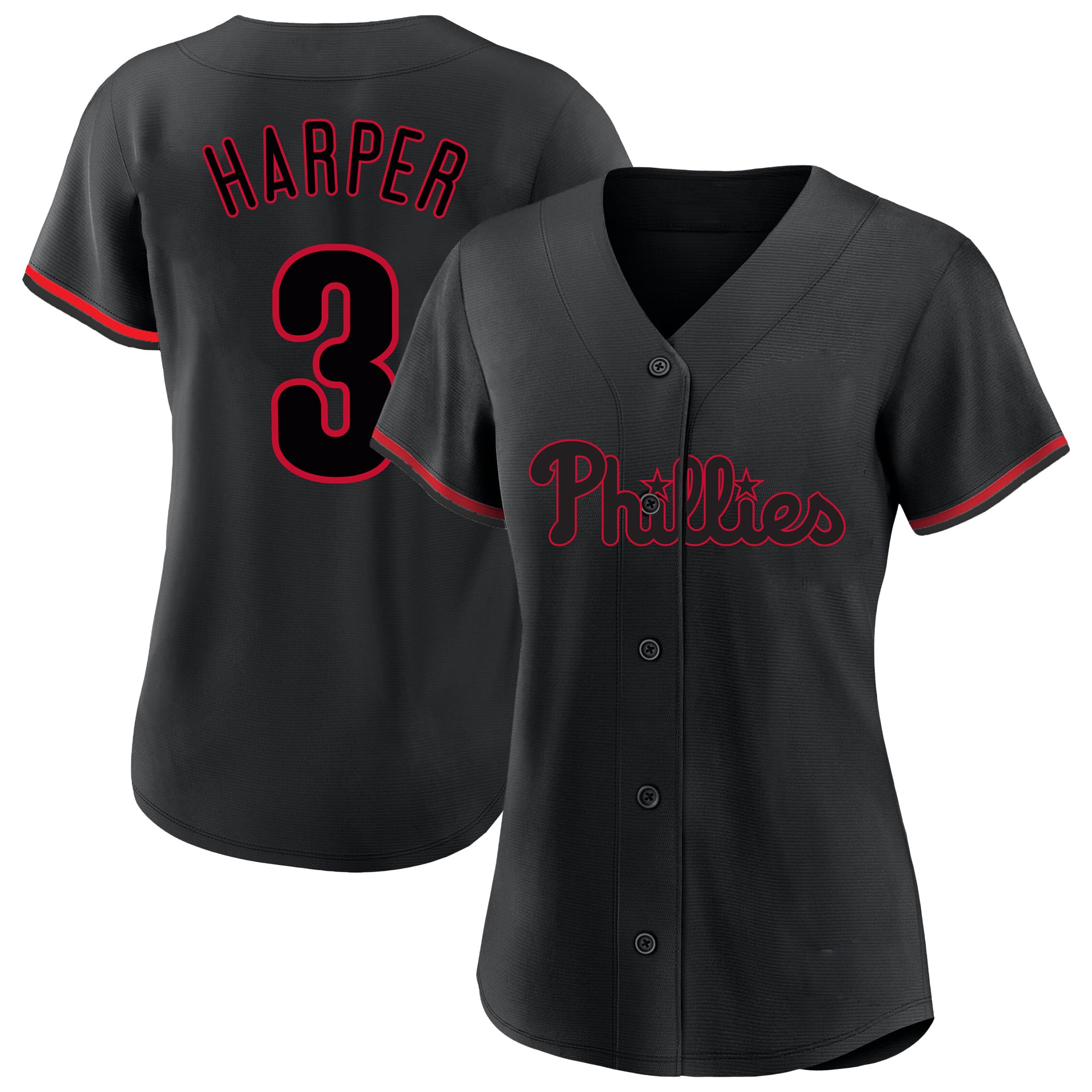 Bryce Harper Philadelphia Phillies Profile Women's Plus Size Player Name & Number Fashion Jersey - Black - Image 2
