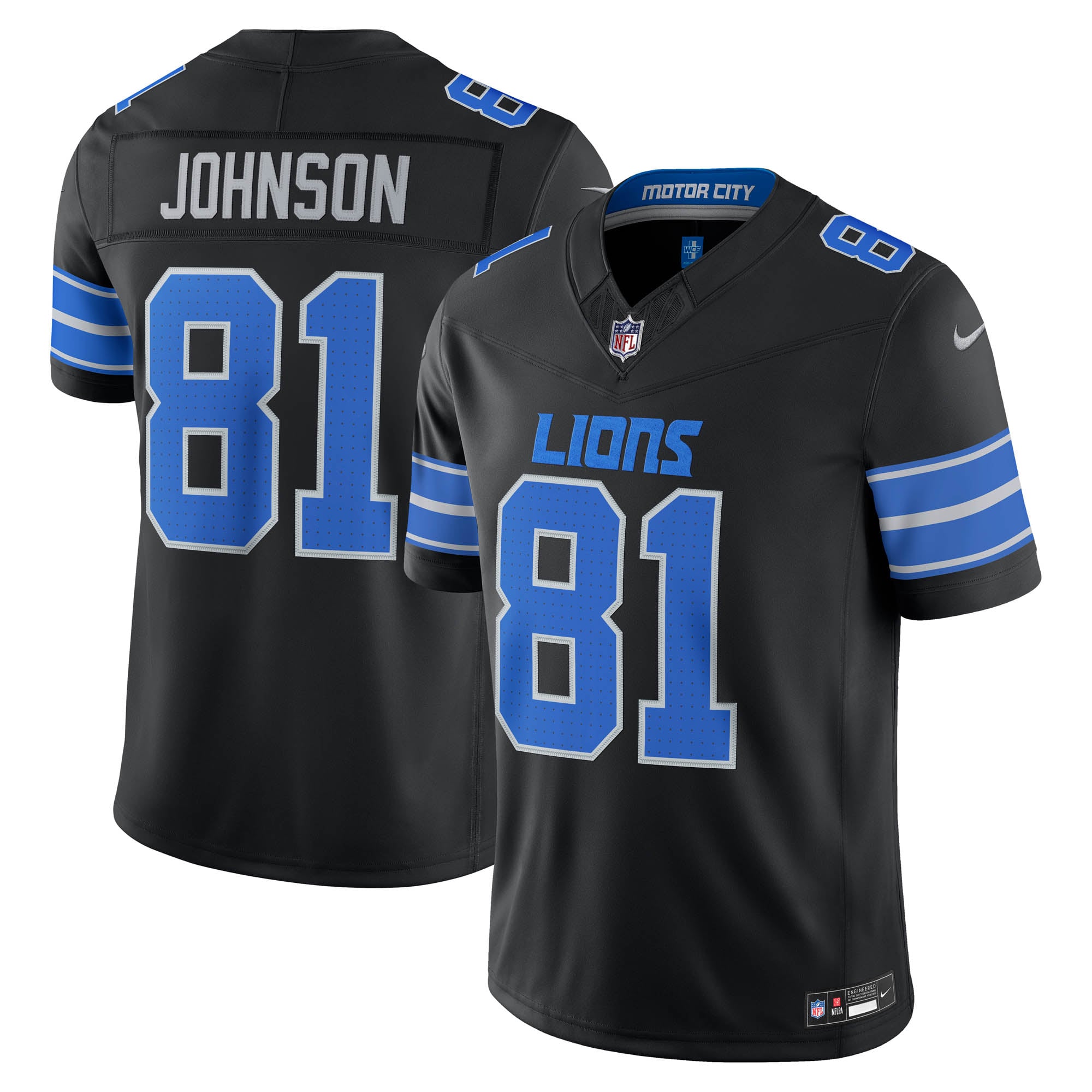 Calvin Johnson Detroit Lions Alternate Vapor F.U.S.E. Stitched Retired Limited Jersey - Black - Image 2