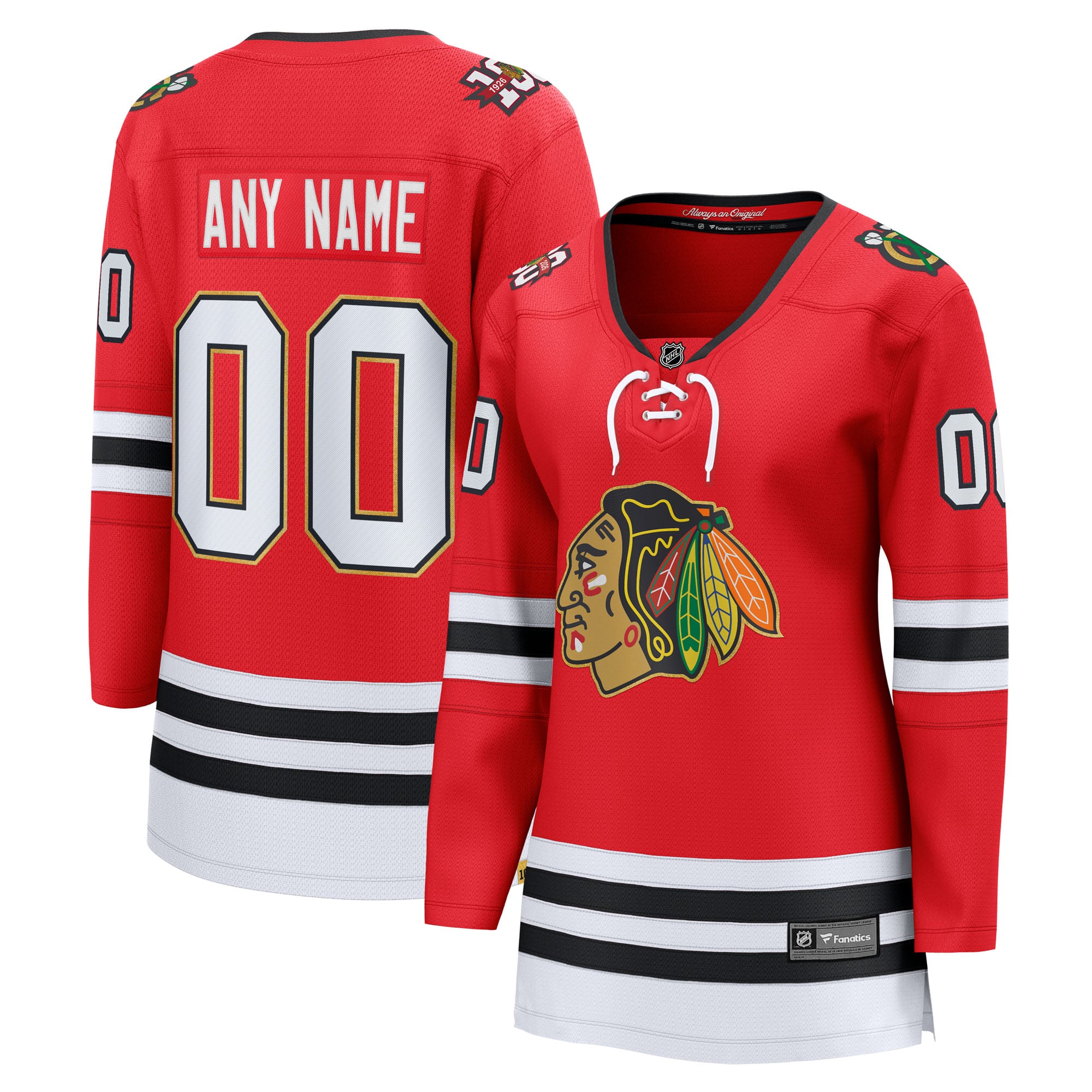 Chicago Blackhawks Women's Centennial Breakaway Custom Jersey - Red - Image 2