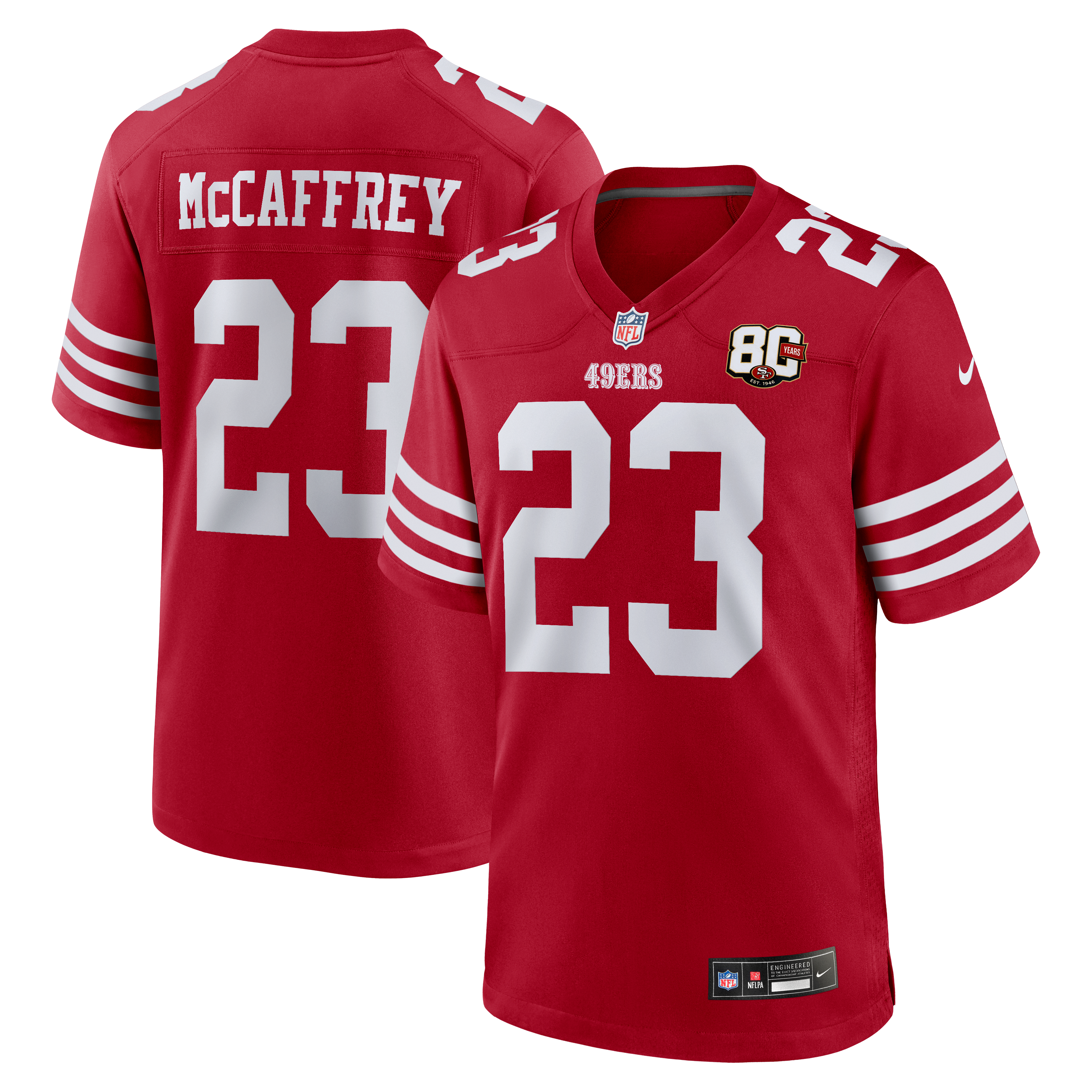 Christian McCaffrey San Francisco 49ers 80th Anniversary Game Jersey - Scarlet - Image 2