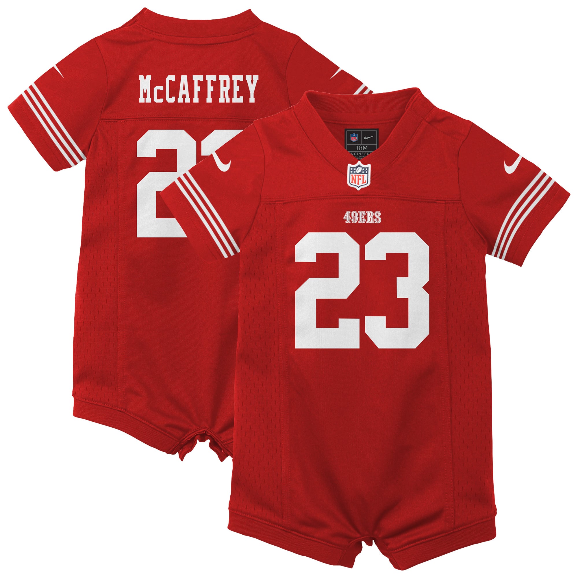 Christian McCaffrey San Francisco 49ers Newborn & Infant Game Romper Jersey - Scarlet - Image 2
