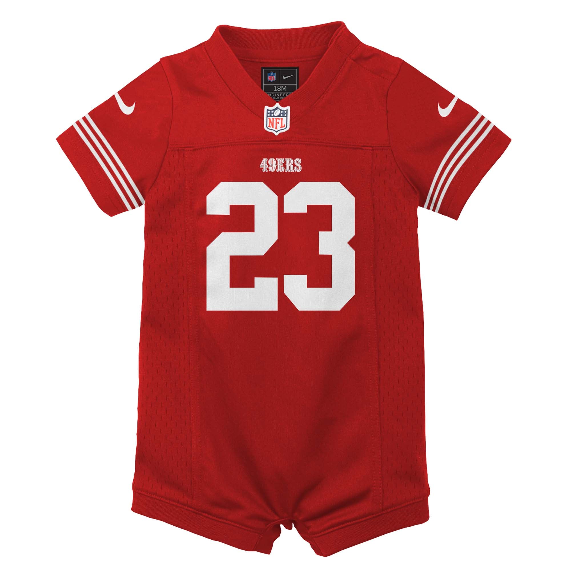 Christian McCaffrey San Francisco 49ers Newborn & Infant Game Romper Jersey - Scarlet - Image 3