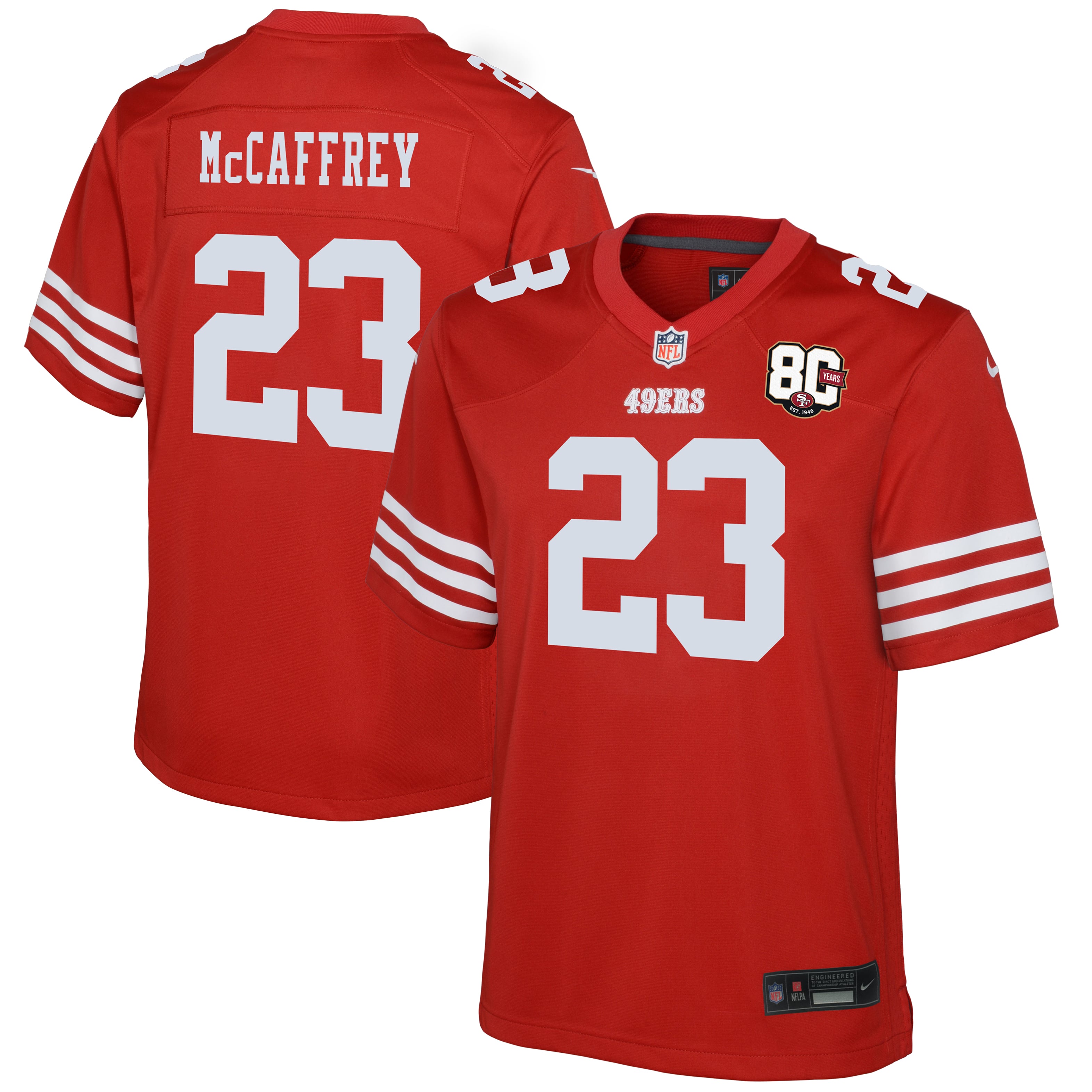 Christian McCaffrey San Francisco 49ers Youth 80th Anniversary Game Jersey - Scarlet - Image 2