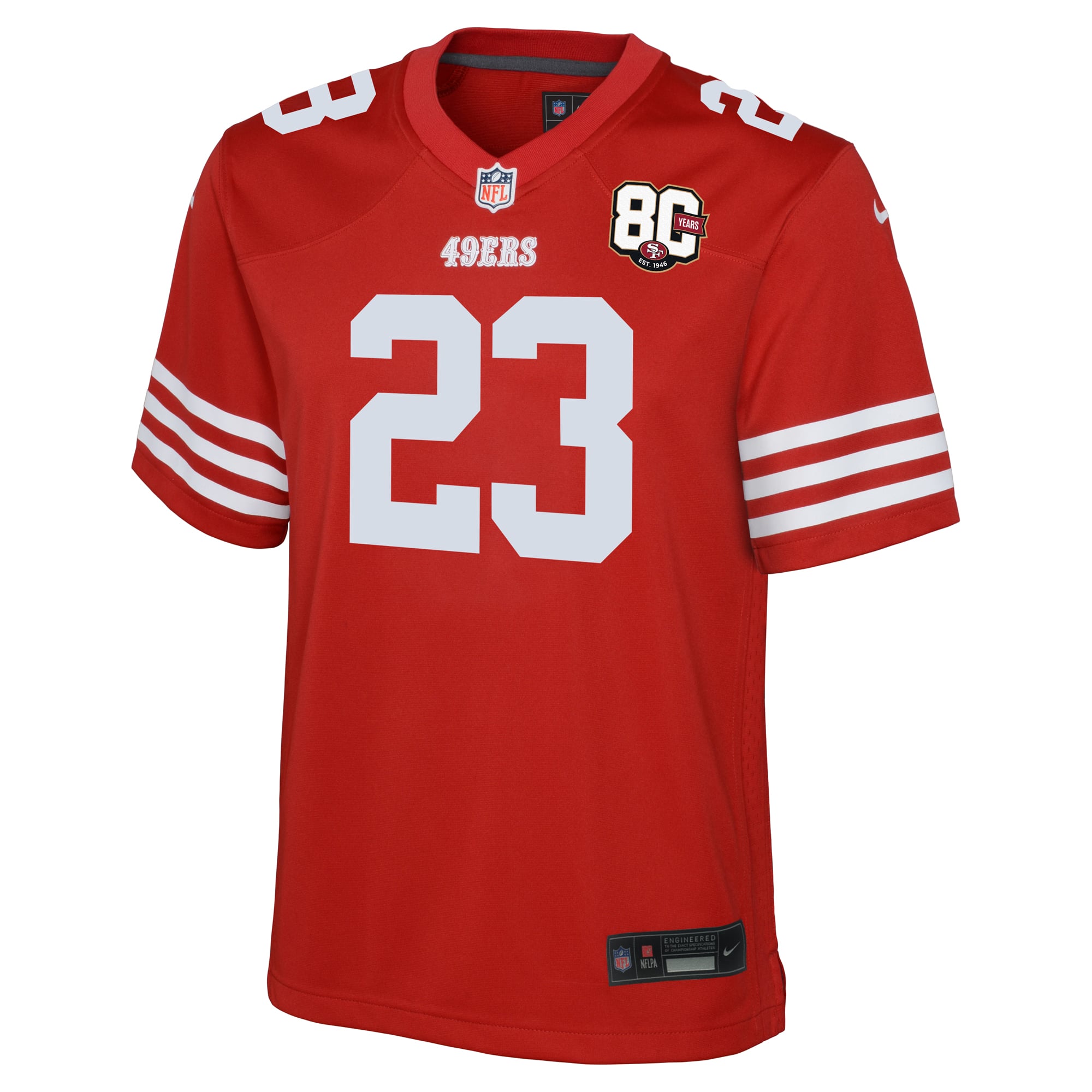 Christian McCaffrey San Francisco 49ers Youth 80th Anniversary Game Jersey - Scarlet - Image 3