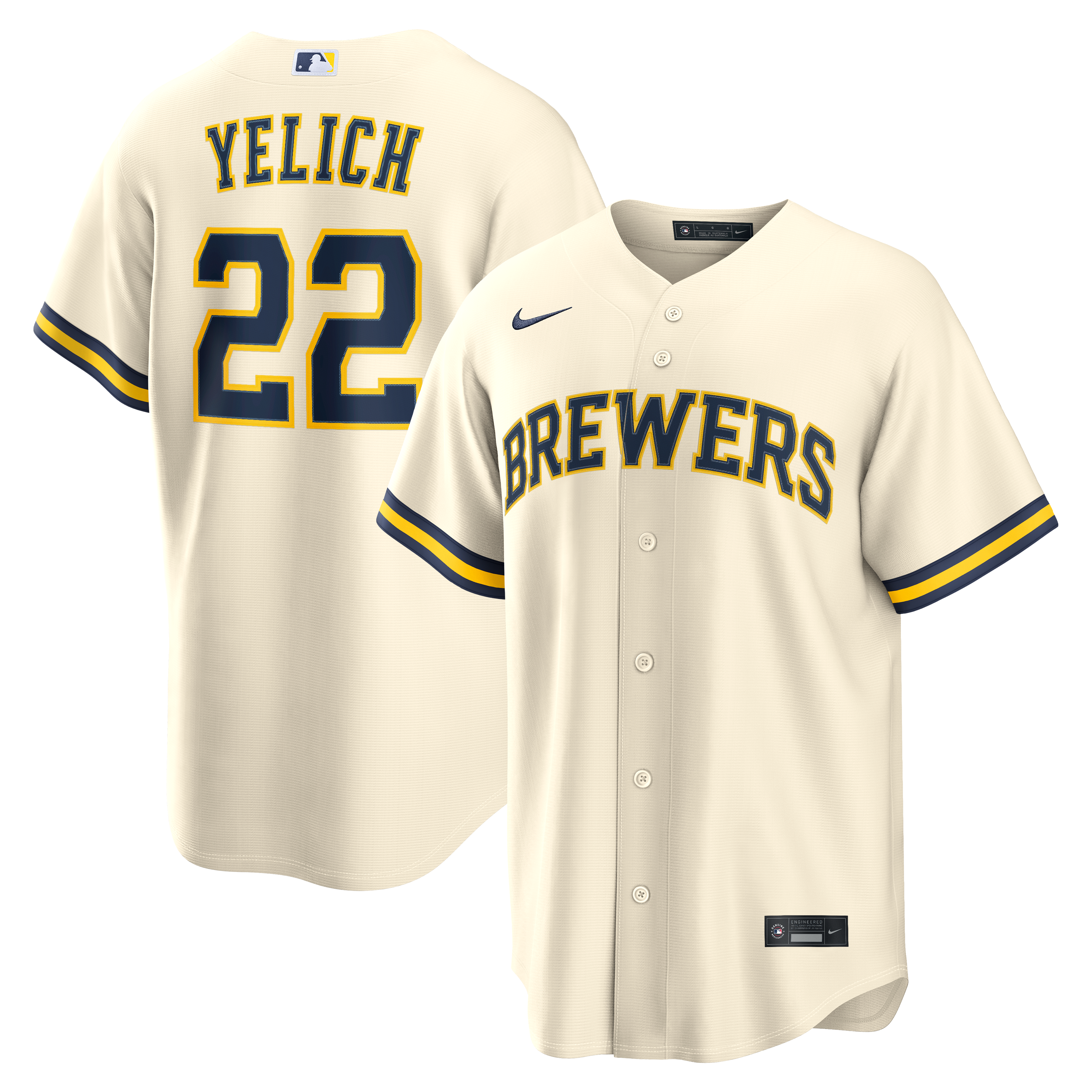 Christian Yelich Milwaukee Brewers Home Jersey - Cream - Image 2