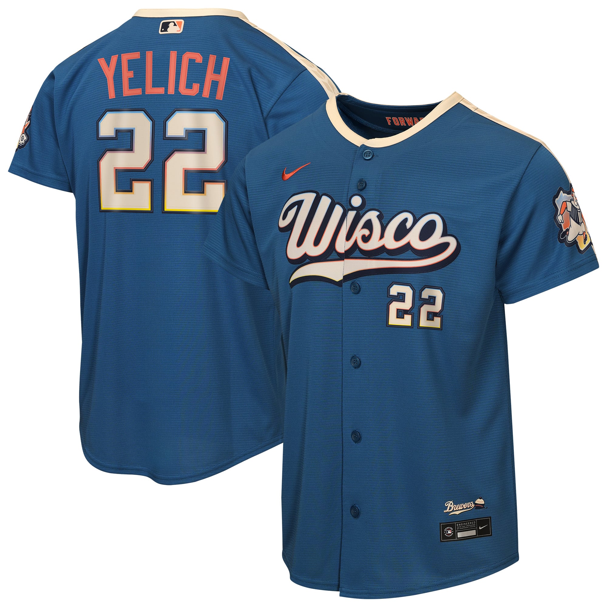 Christian Yelich Milwaukee Brewers Youth 2026 City Connect Stadium Jersey - Mineral Blue - Image 2