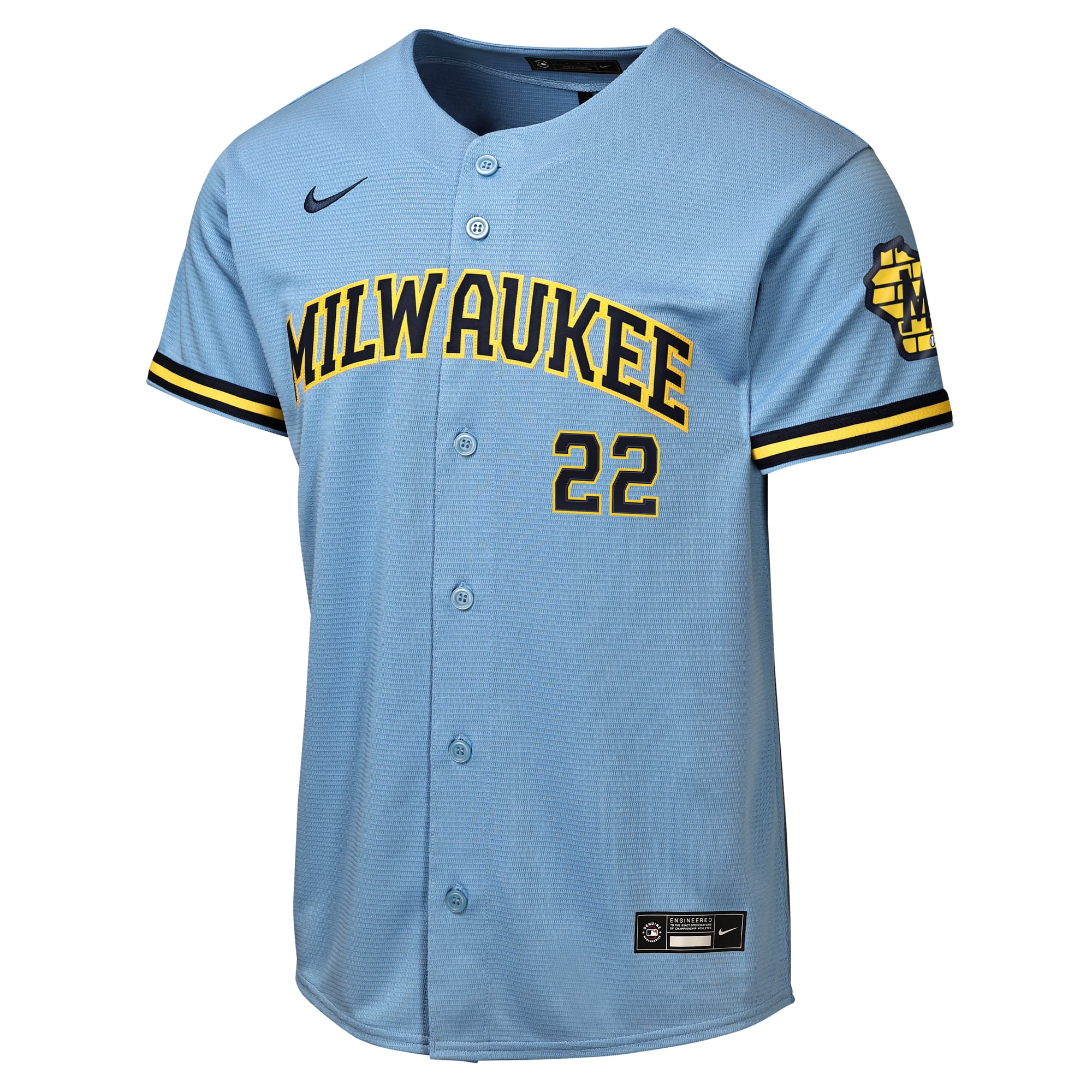 Christian Yelich Milwaukee Brewers Youth Home Stadium Jersey - Powder Blue - Image 3
