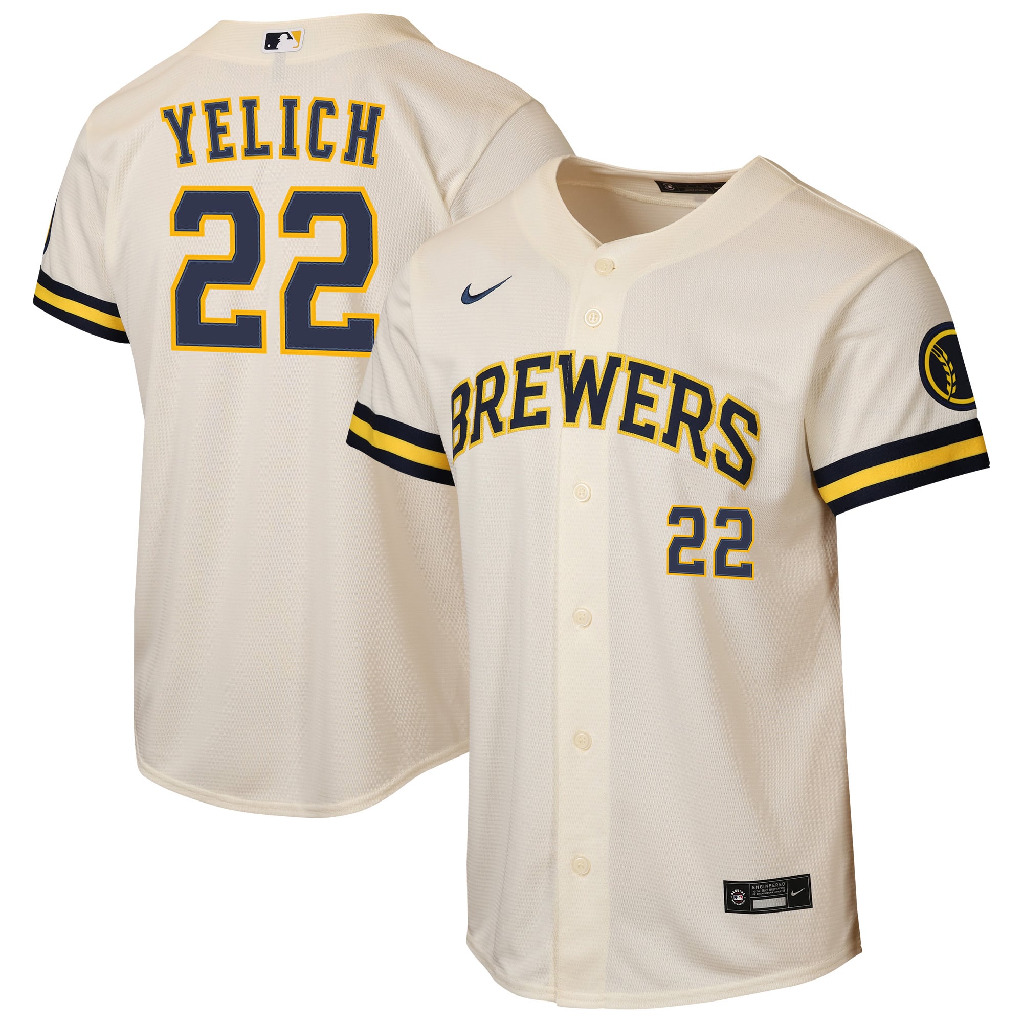Christian Yelich Milwaukee Brewers Youth Road Stadium Jersey - Cream