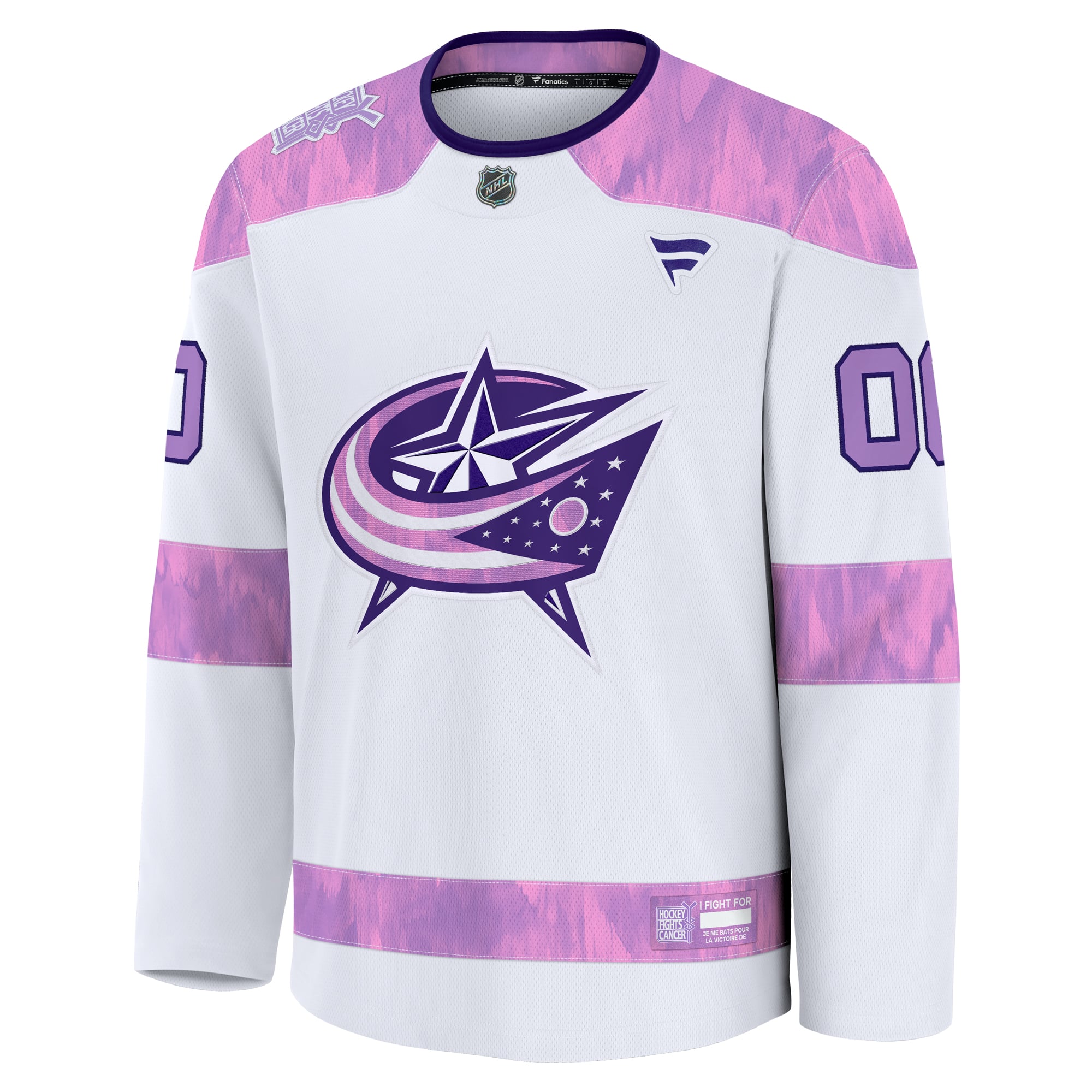 Columbus Blue Jackets 2024 Hockey Fights Cancer Custom Practice Jersey - White - Image 3