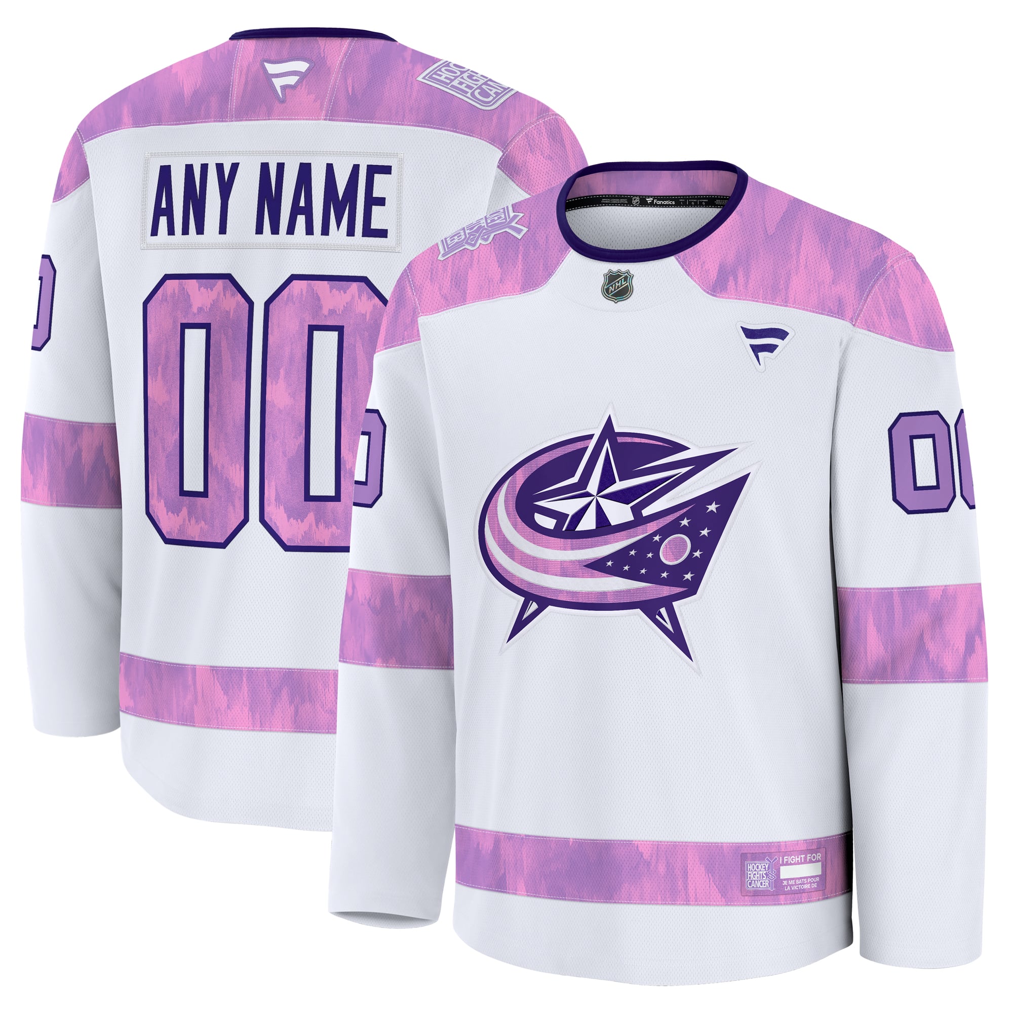 Columbus Blue Jackets 2024 Hockey Fights Cancer Custom Practice Jersey - White - Image 2
