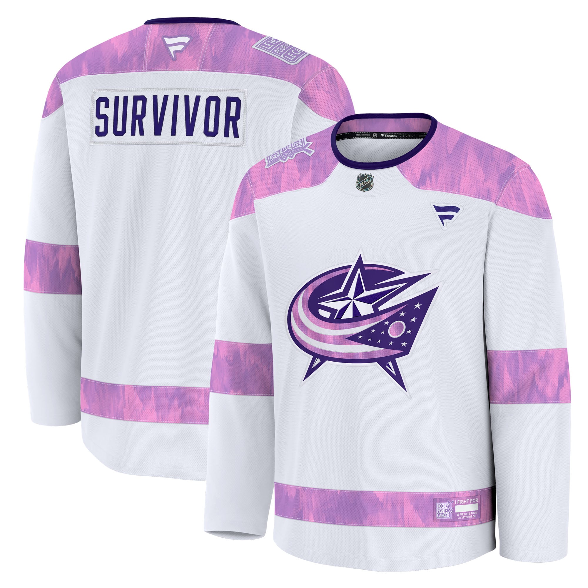 Columbus Blue Jackets Hockey Fights Cancer Survivor Practice Jersey - White