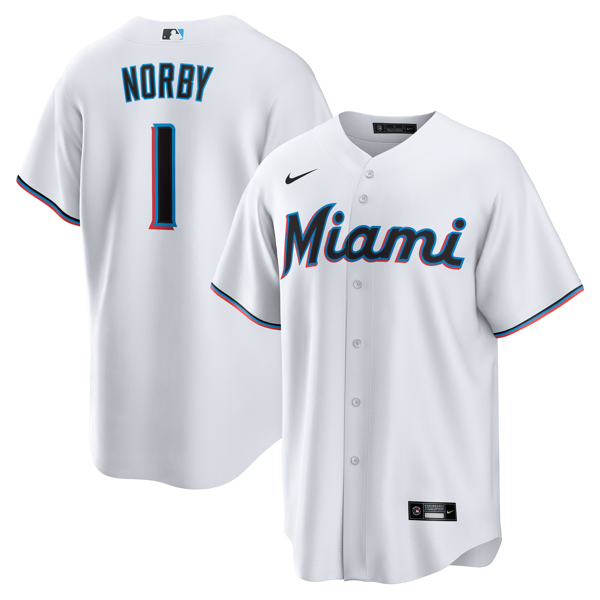 Connor Norby Miami Marlins Home Jersey - White - Image 2