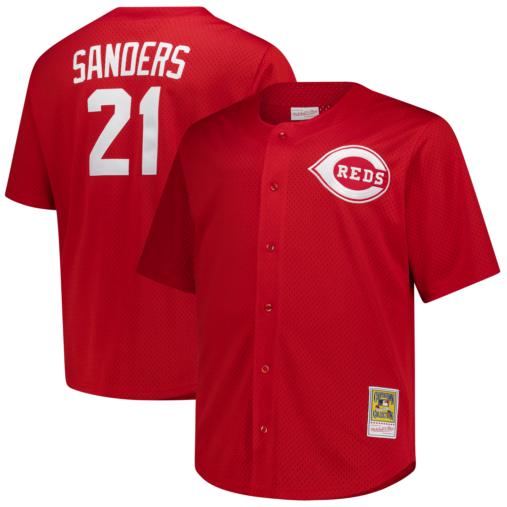 Deion Sanders Cincinnati Reds Big & Tall Cooperstown Mesh Batting Practice Jersey - Red - Image 2