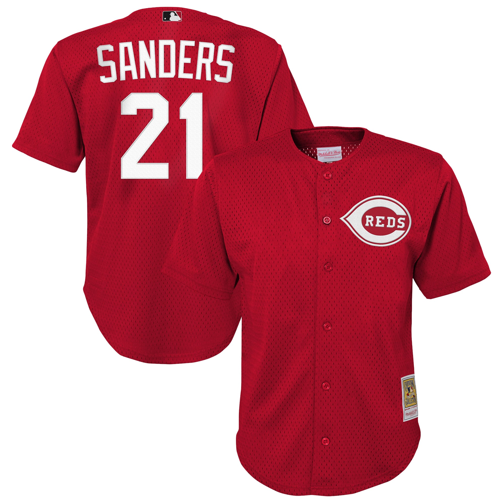 Deion Sanders Cincinnati Reds Youth Cooperstown Mesh Batting Practice Jersey - Red - Image 2