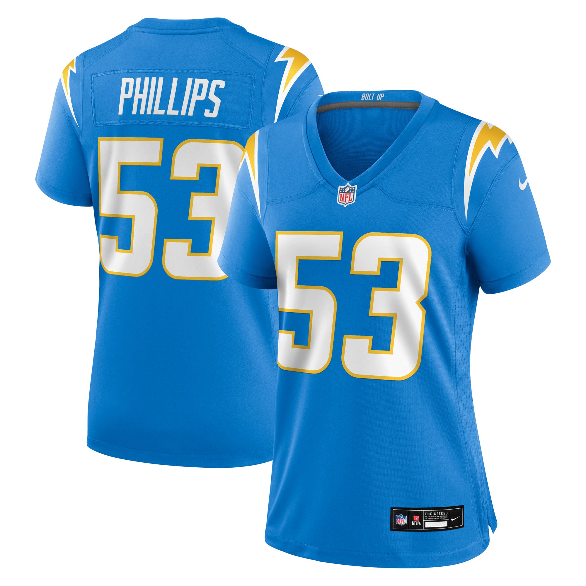 Del'Shawn Phillips Los Angeles Chargers Women's Team Game Jersey - Powder Blue - Image 2