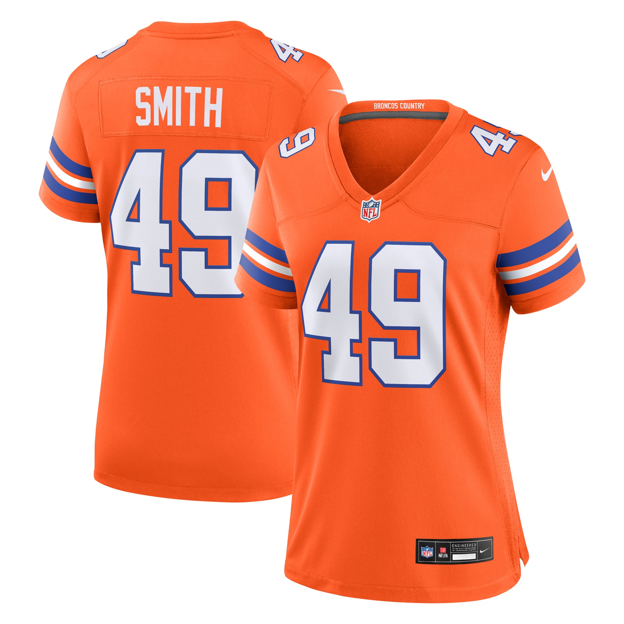 Dennis Smith Denver Broncos Women's Mile High Collection 1977 Throwback Retired Player Game Jersey - Orange - Image 2