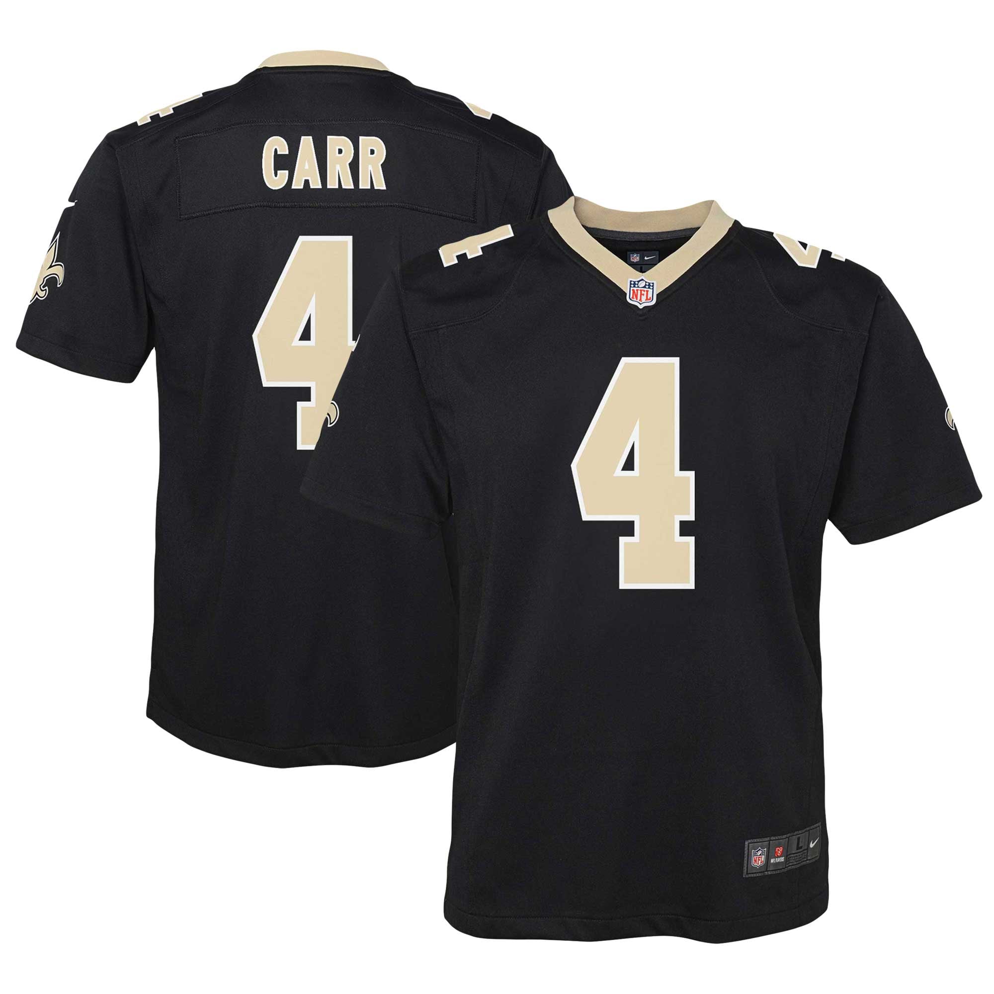 Derek Carr New Orleans Saints Youth Game Jersey - Black - Image 2