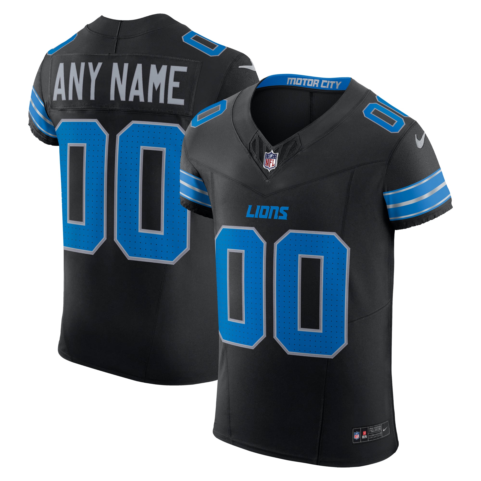 Detroit Lions Alternate Vapor F.U.S.E. Elite Custom Jersey - Black - Black - Image 2