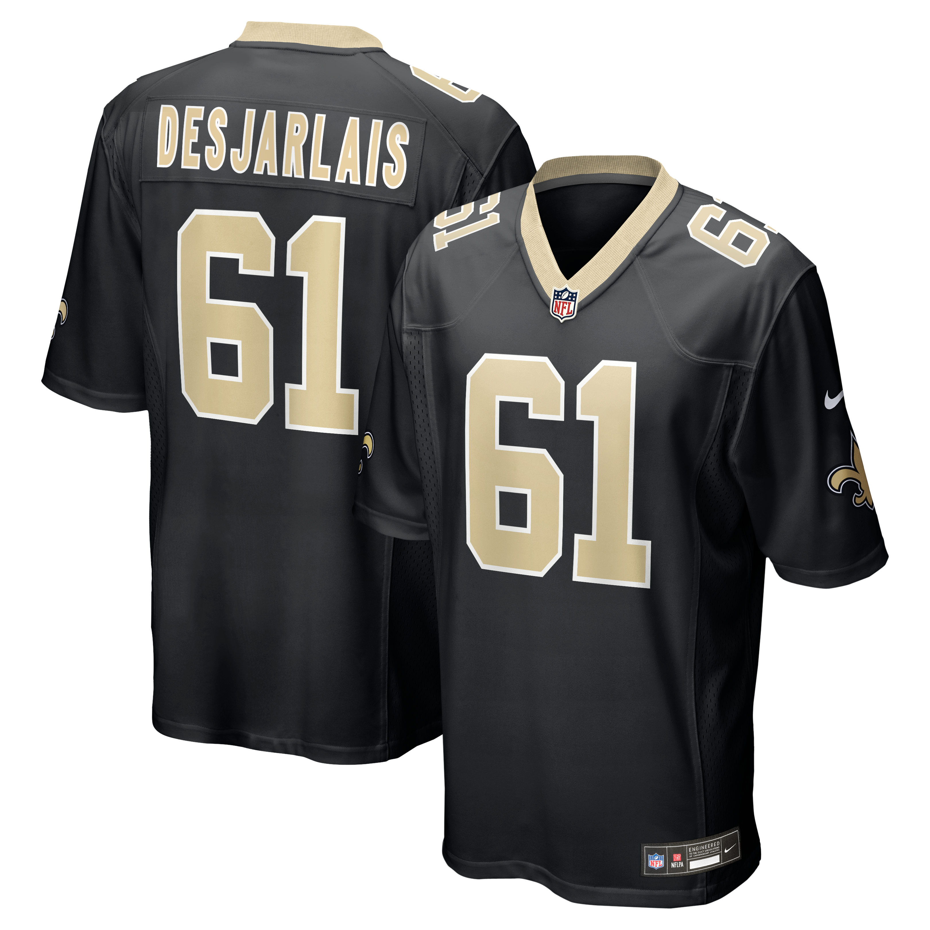 Drew Desjarlais New Orleans Saints Game Player Jersey - Black - Image 2