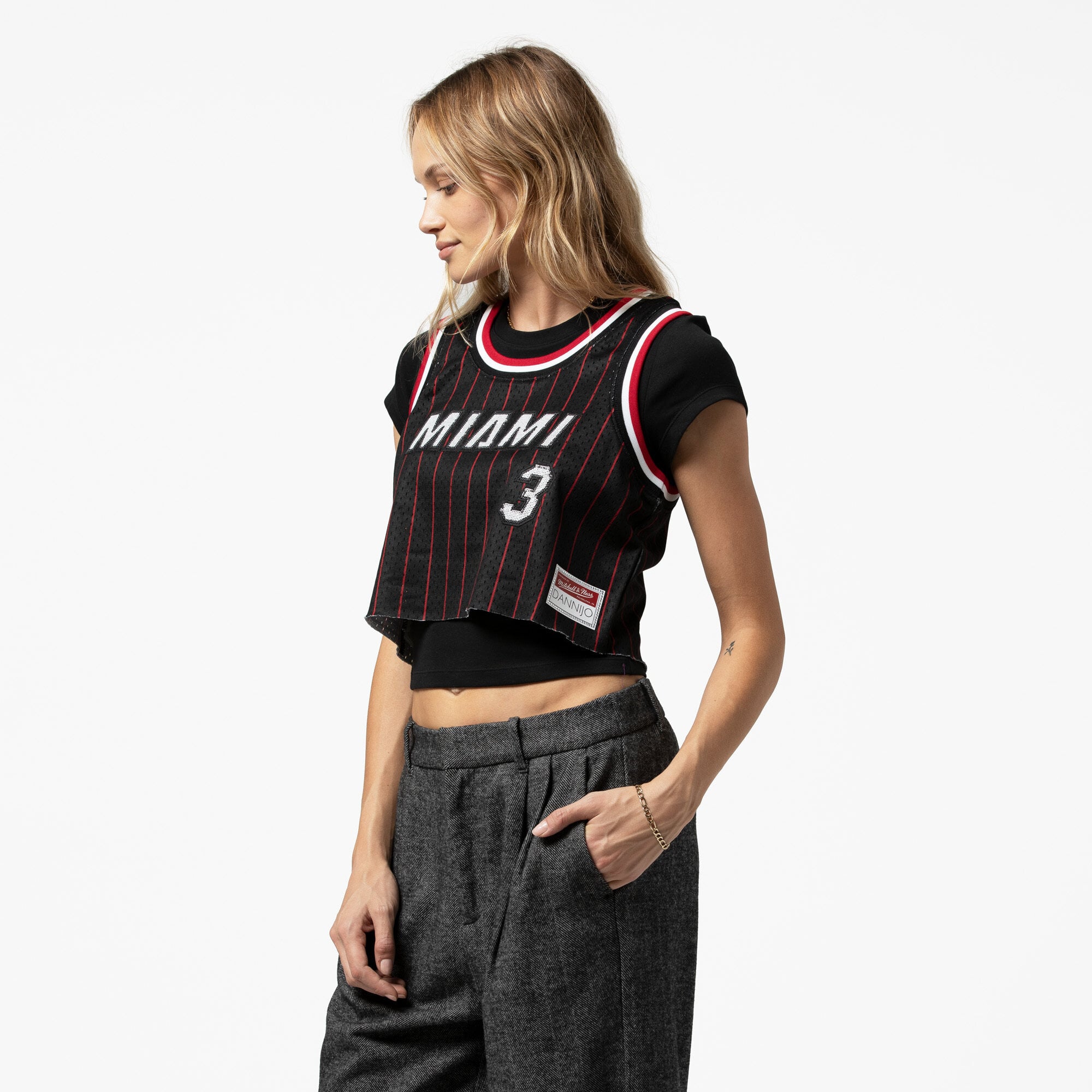 Dwyane Wade Miami Heat x DANNIJO Women's Fashion Cropped Basketball Jersey - Black - Image 10