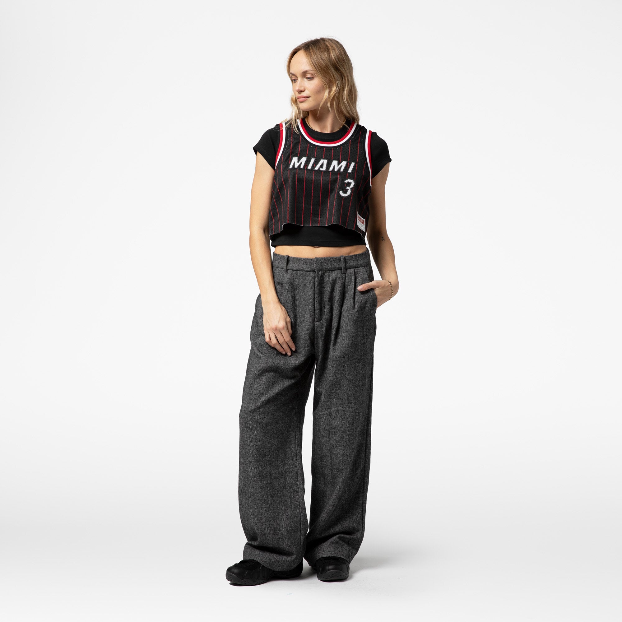 Dwyane Wade Miami Heat x DANNIJO Women's Fashion Cropped Basketball Jersey - Black - Image 9