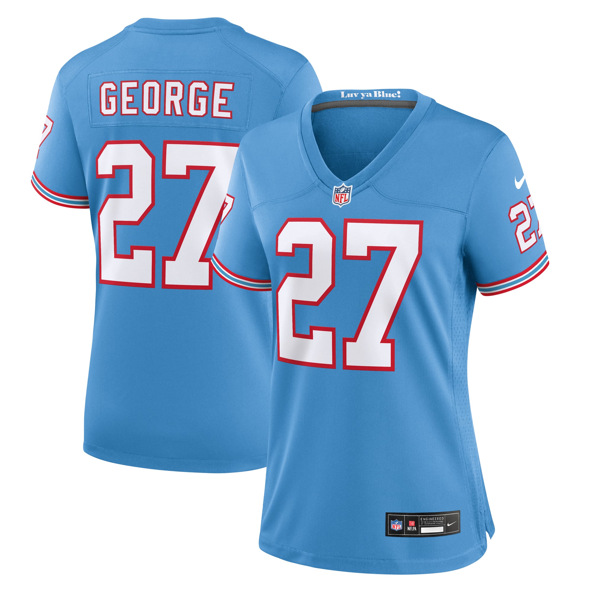 Eddie George Tennessee Titans Women's Oilers Throwback Retired Player Game Jersey - Light Blue - Image 2