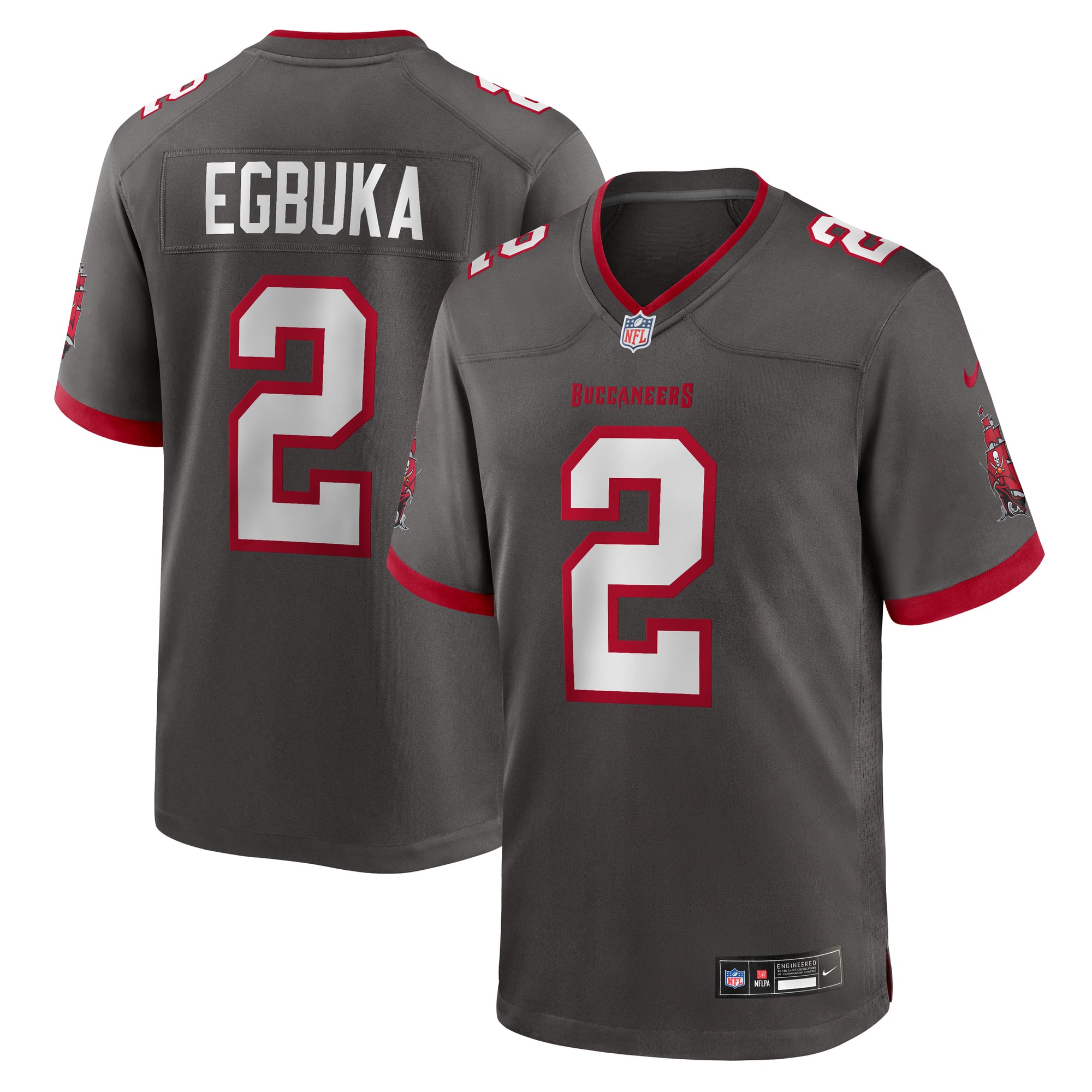 Emeka Egbuka Tampa Bay Buccaneers Alternate Game Player Jersey - Pewter - Image 2